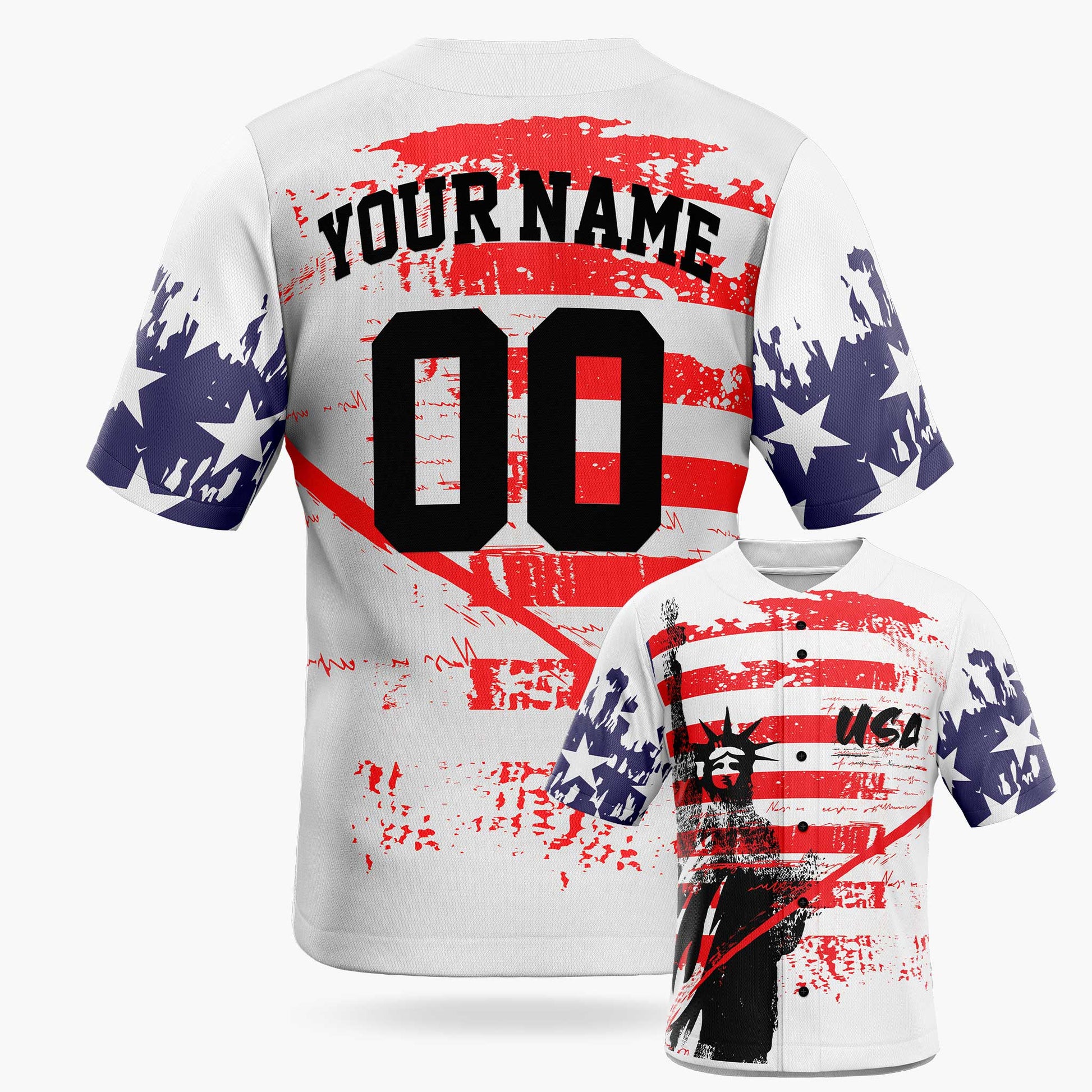 Custom Patriotic Baseball Jersey Statue USA Grunge – Personalized Name Number