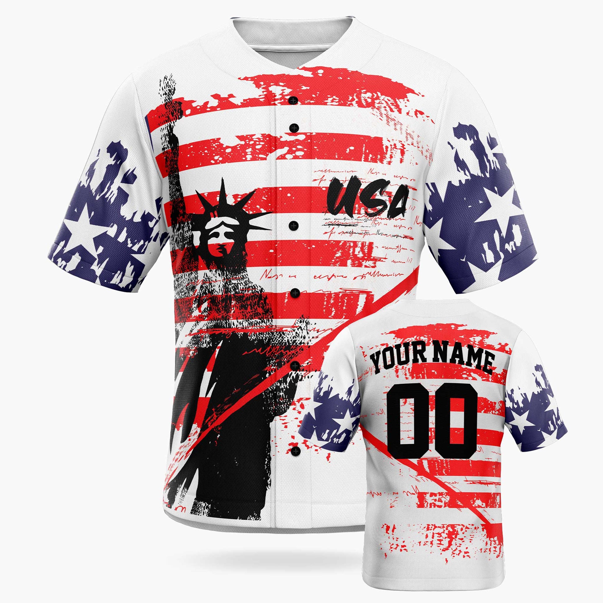 Custom Patriotic Baseball Jersey Statue USA Grunge – Personalized Name Number