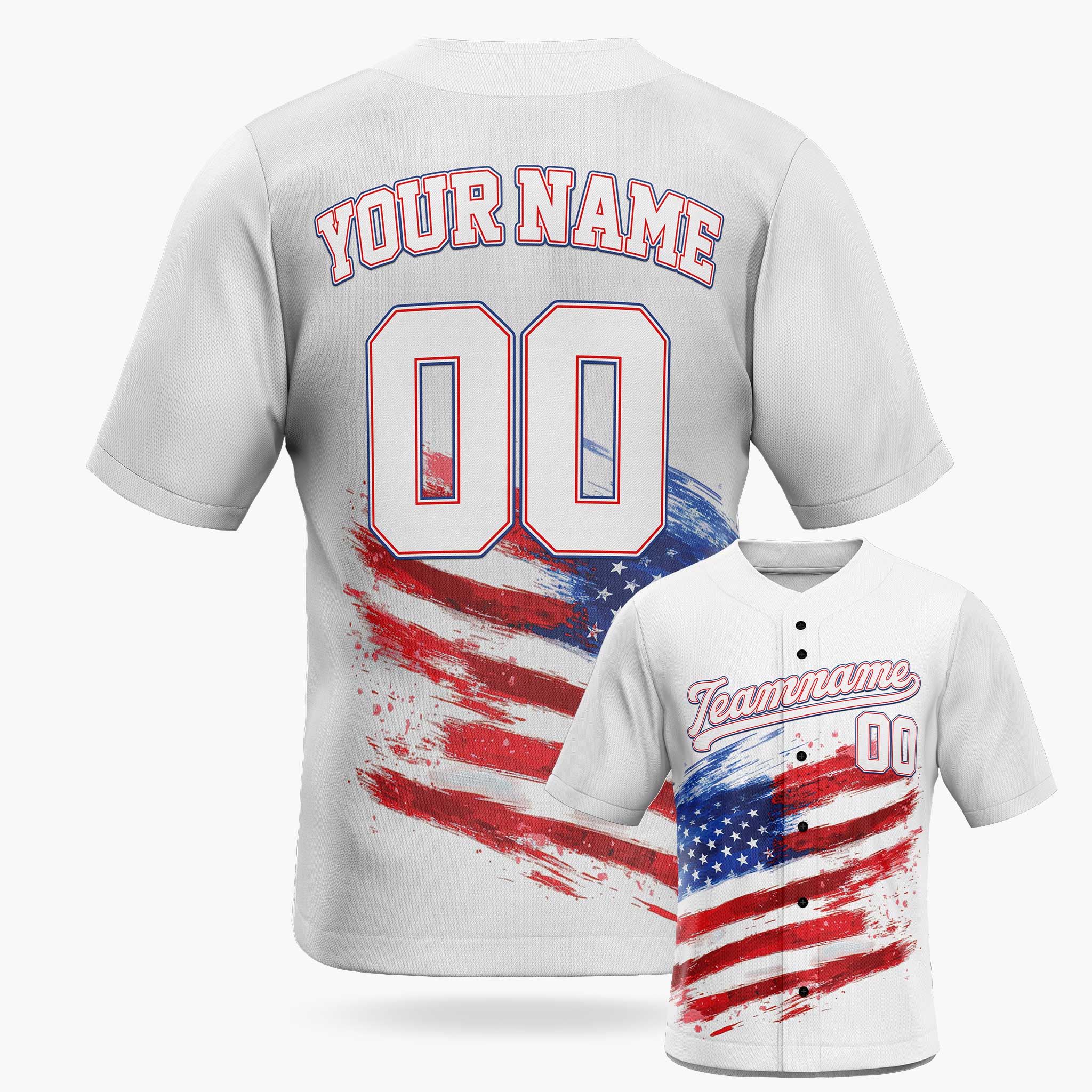 Custom Patriotic Baseball Jersey USA Brush Flag – Personalized Name Number