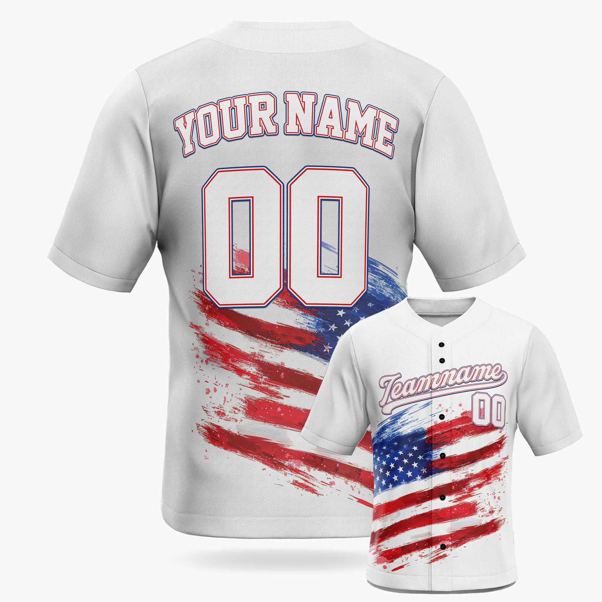 Custom Patriotic Baseball Jersey USA Brush Flag – Personalized Name Number