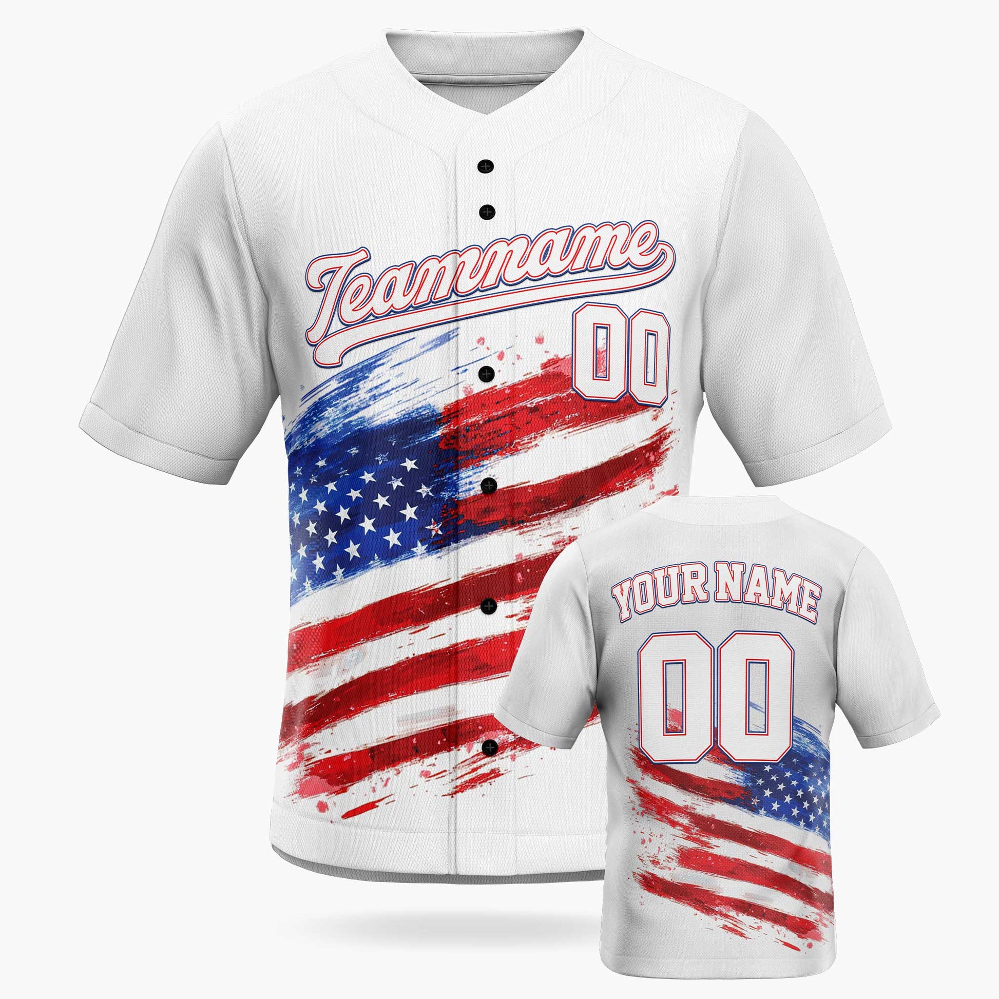 Custom Patriotic Baseball Jersey USA Brush Flag – Personalized Name Number