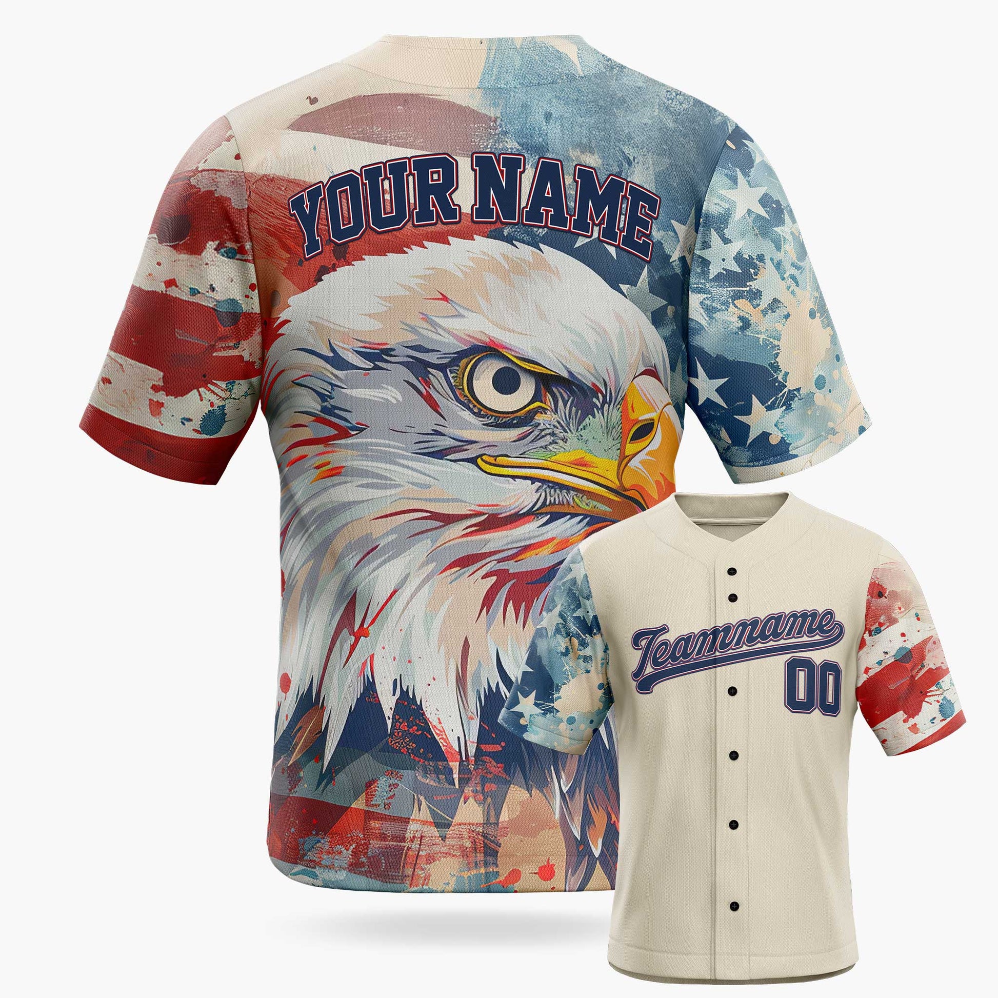 Custom Patriotic Baseball Jersey USA Eagle Flag – Personalized Name Number