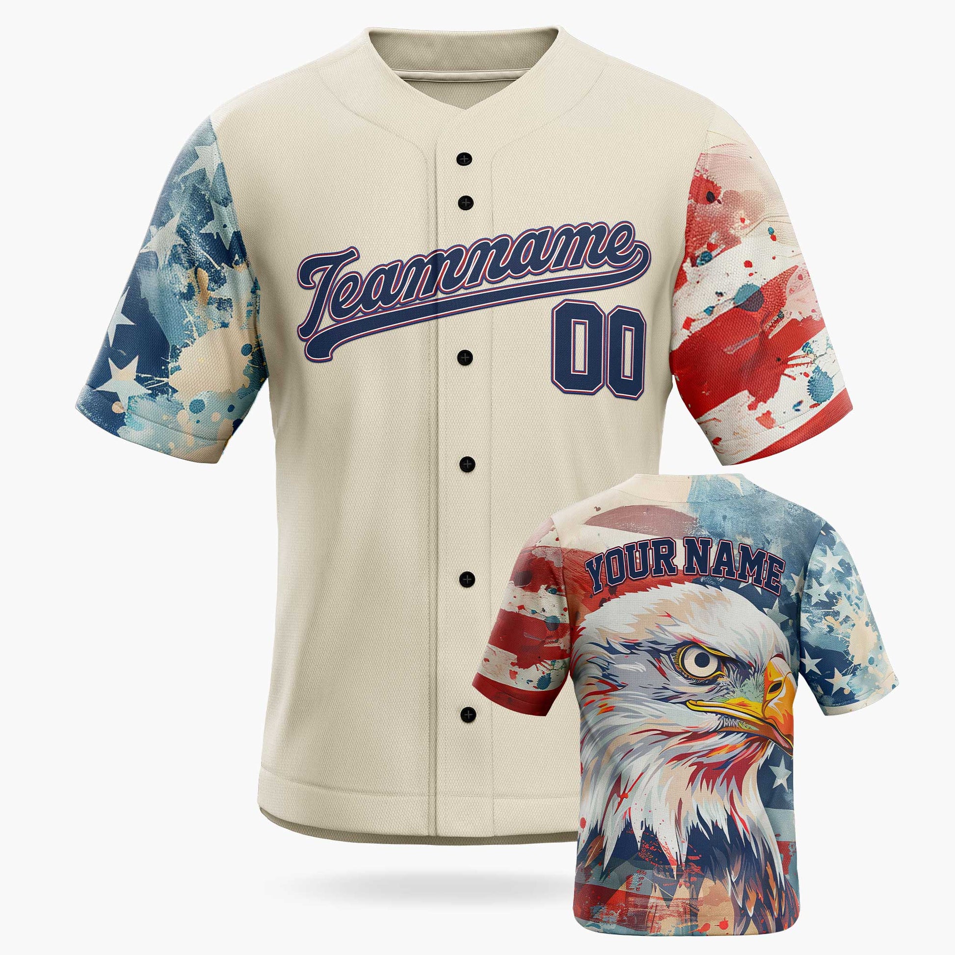 Custom Patriotic Baseball Jersey USA Eagle Flag – Personalized Name Number