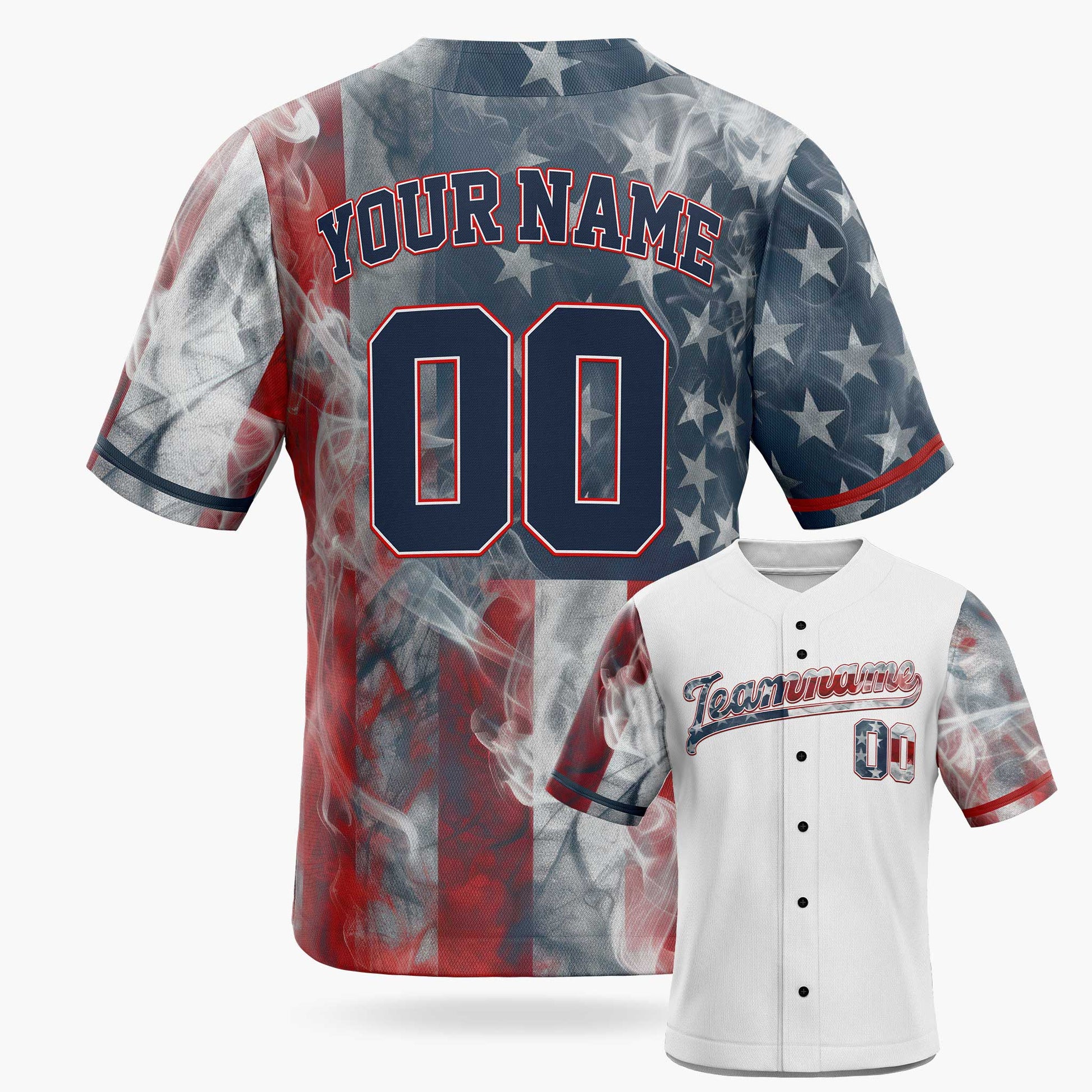 Custom Patriotic Baseball Jersey USA Smoke Flag – Personalized Name Number