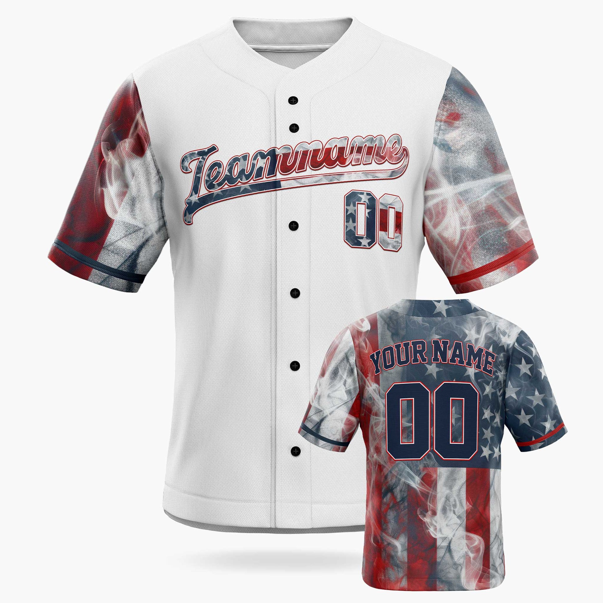 Custom Patriotic Baseball Jersey USA Smoke Flag – Personalized Name Number