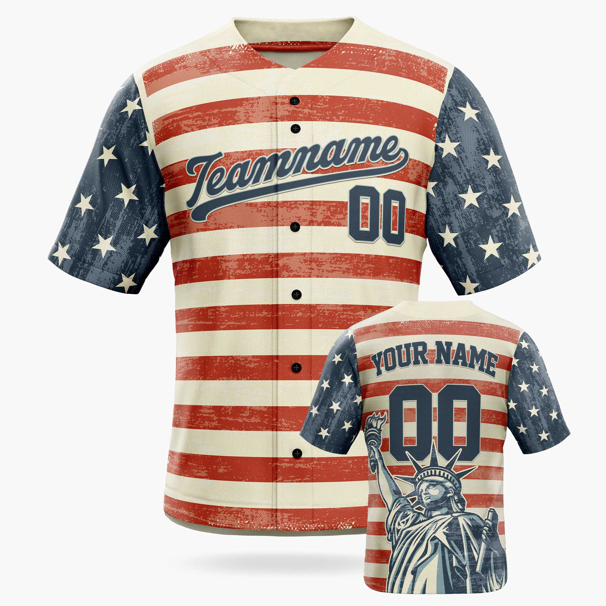 Custom Patriotic Baseball Jersey Vintage USA Flag – Personalized Name Number
