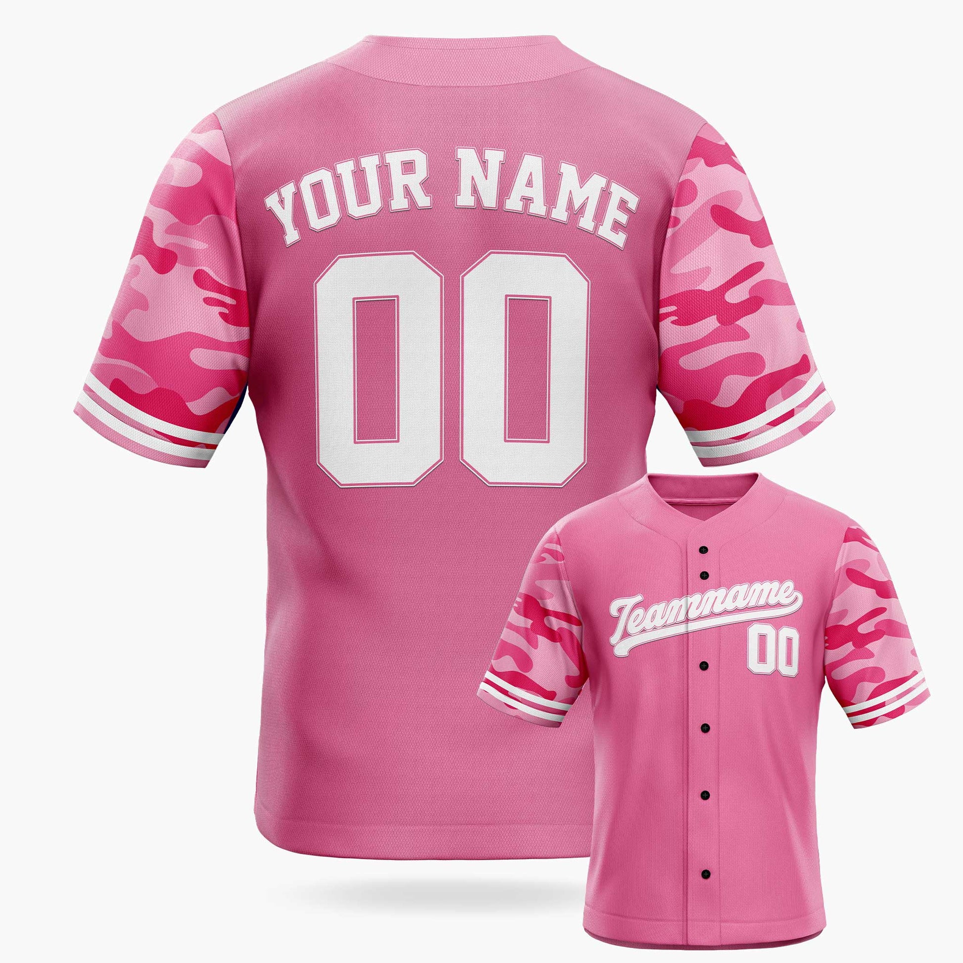 Custom Baseball Jersey Pink with Camo Sleeves – Personalized Name Number