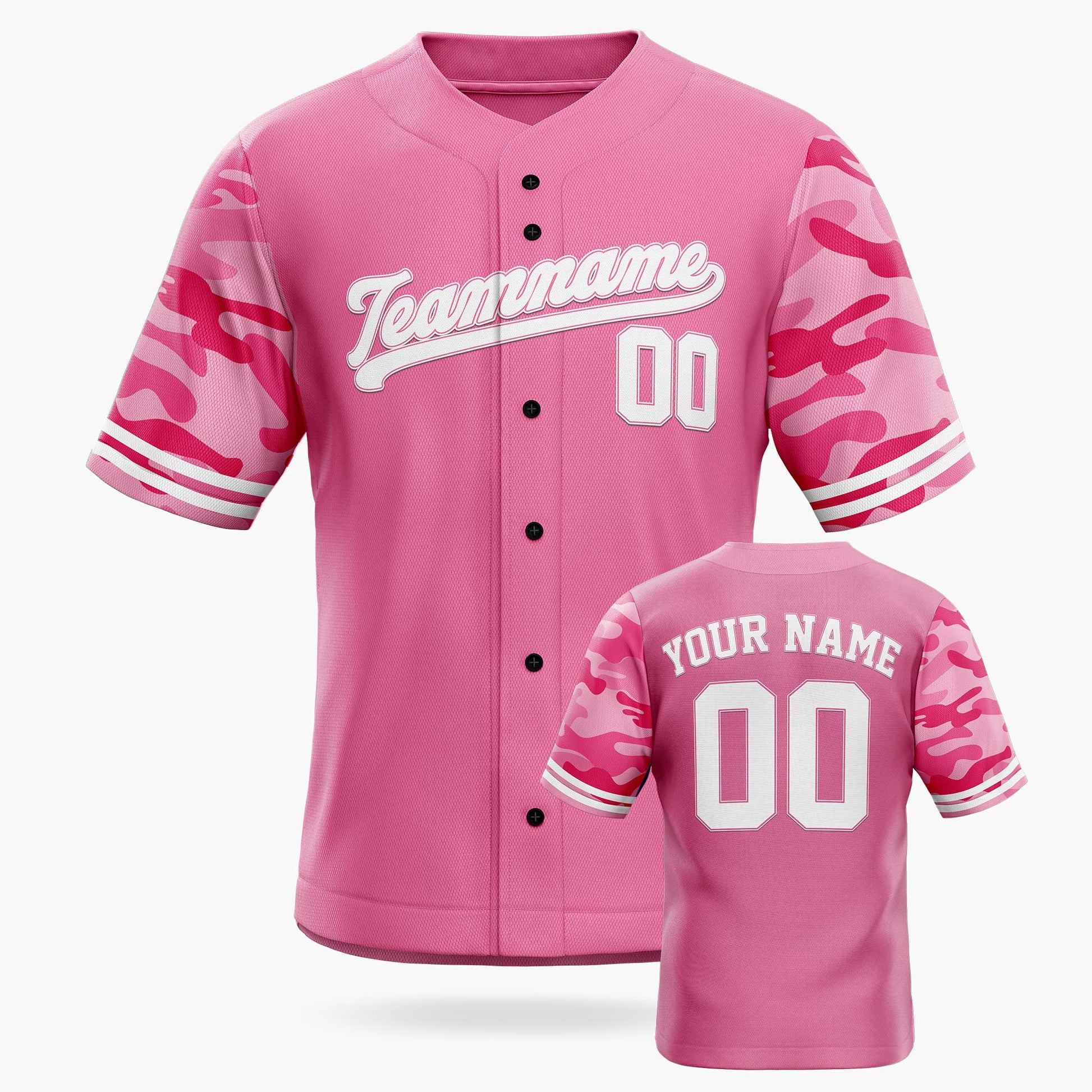 Custom Baseball Jersey Pink with Camo Sleeves – Personalized Name Number