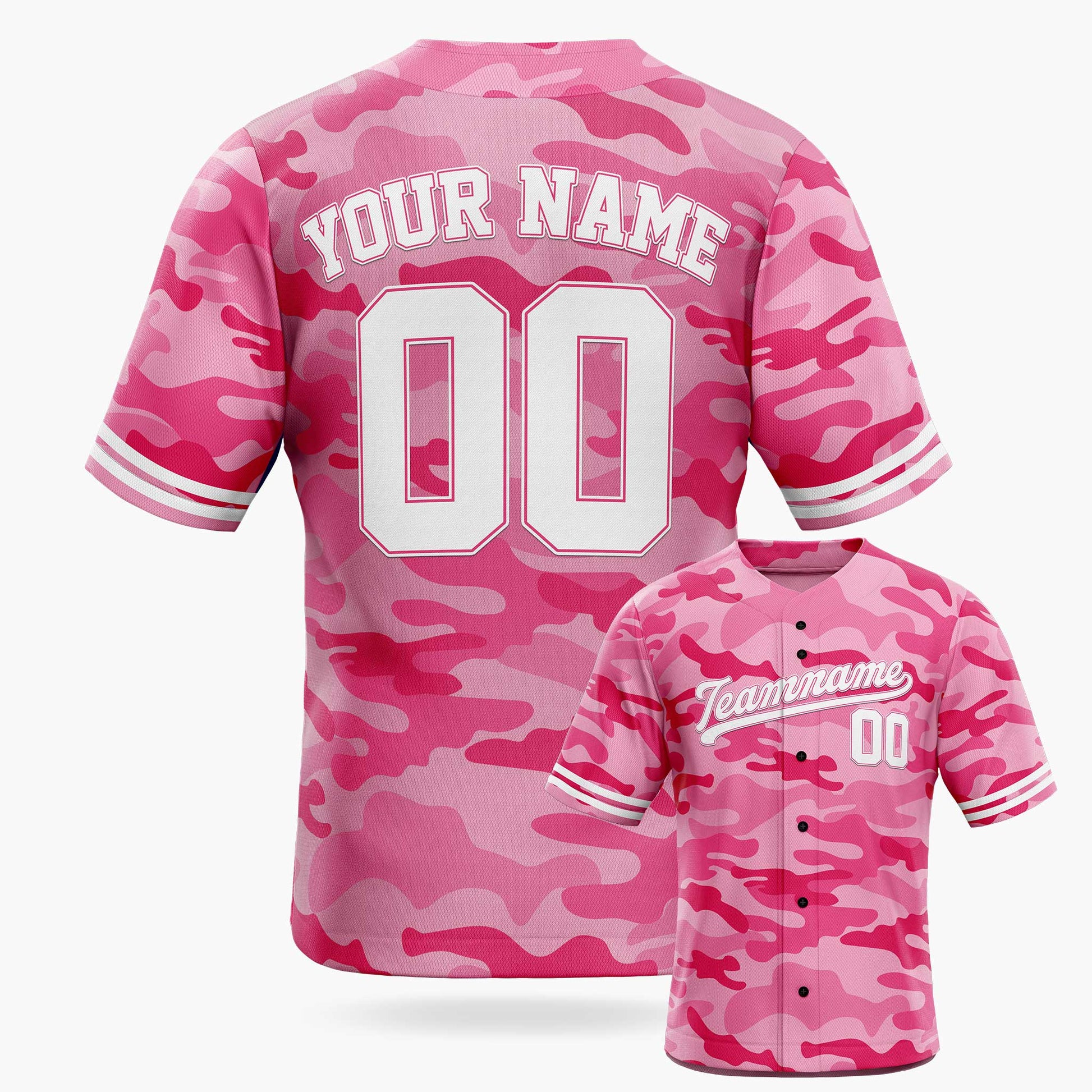 Custom Pink Urban Camo Baseball Jersey – Personalized Name Number