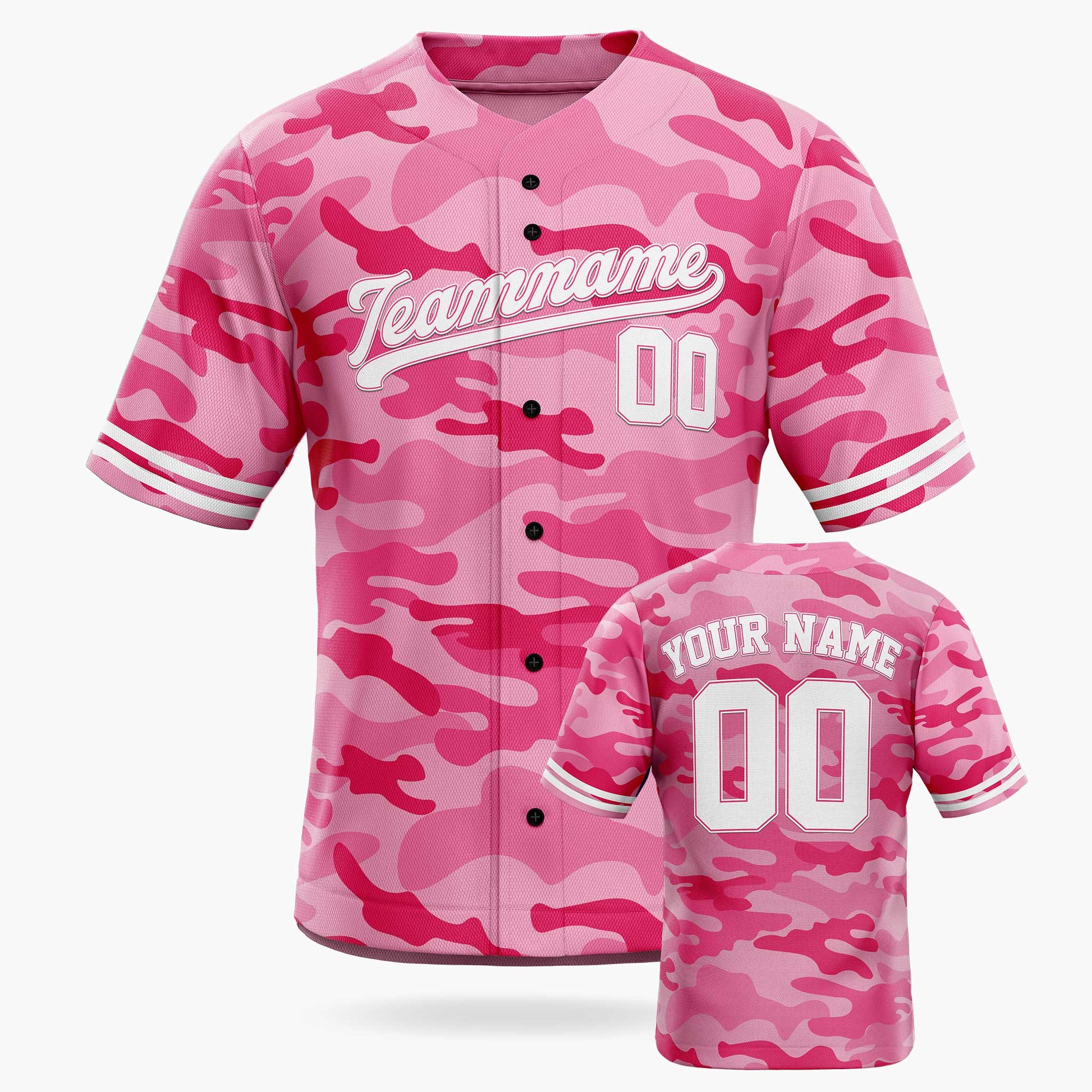 Custom Pink Urban Camo Baseball Jersey – Personalized Name Number