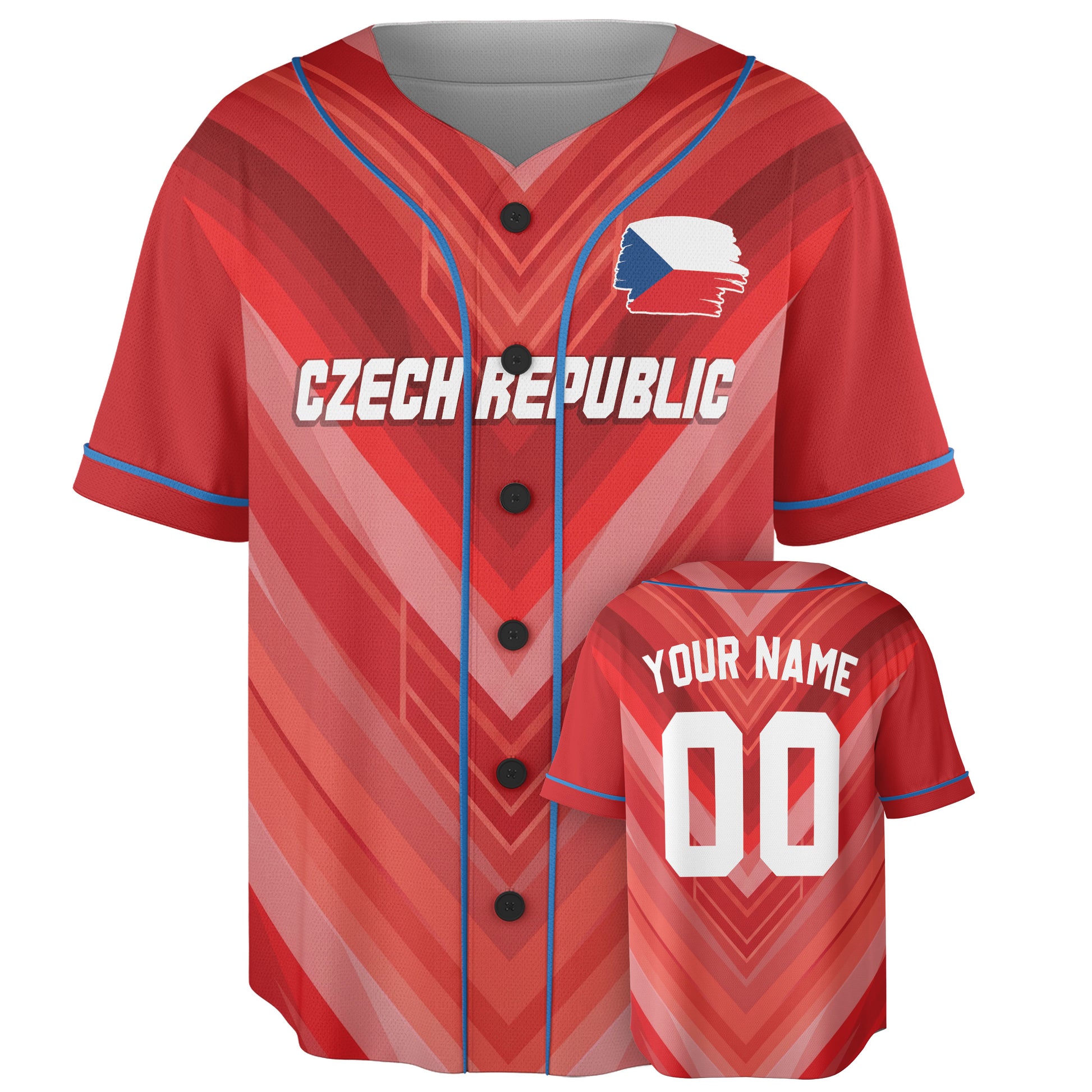 Custom Czech Republic Baseball Jersey Czech Fan Geometric Chevron – Personalized Name Number