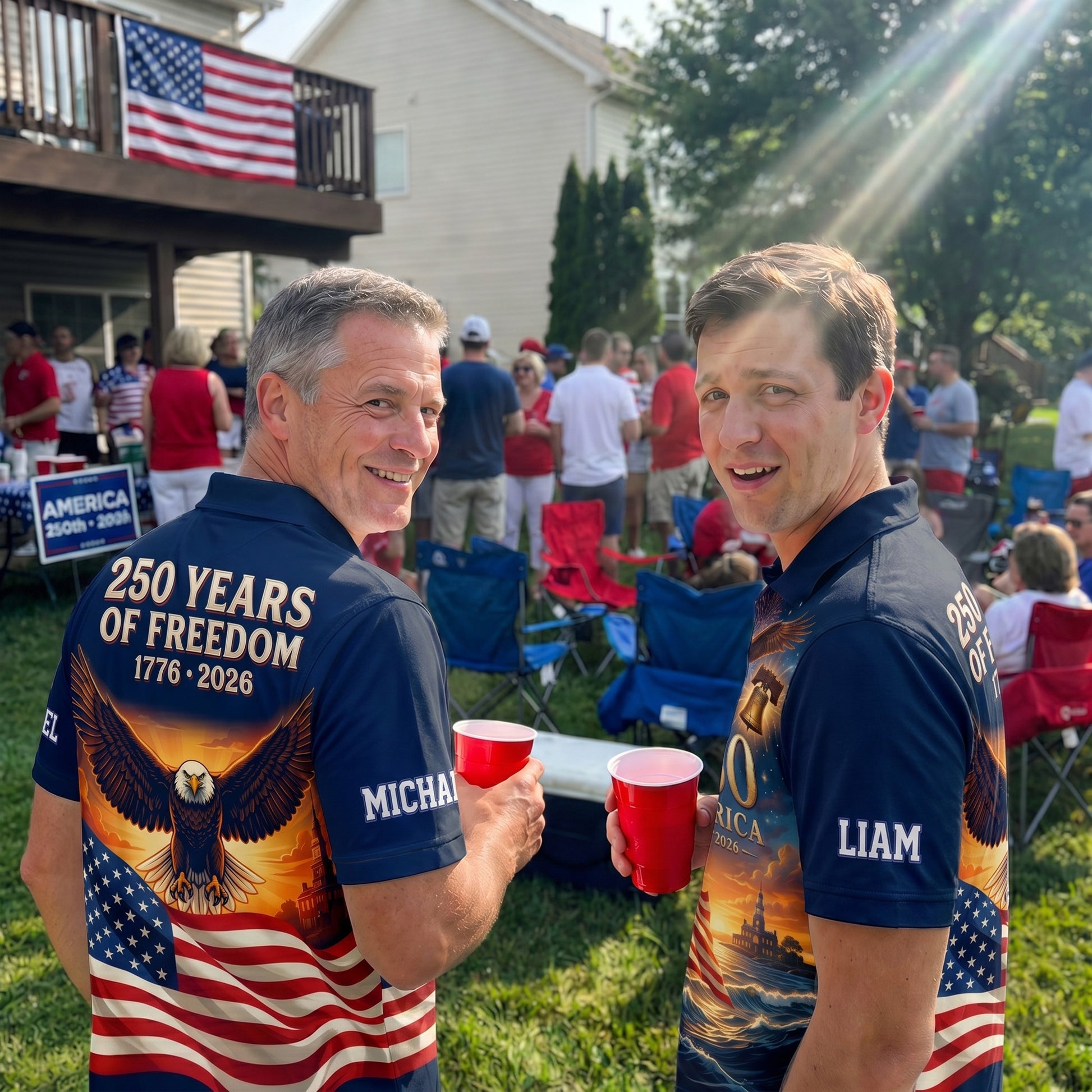 Custom USA 250th Anniversary Golf Polo Freedom Eagle Celebration - Personalized Name