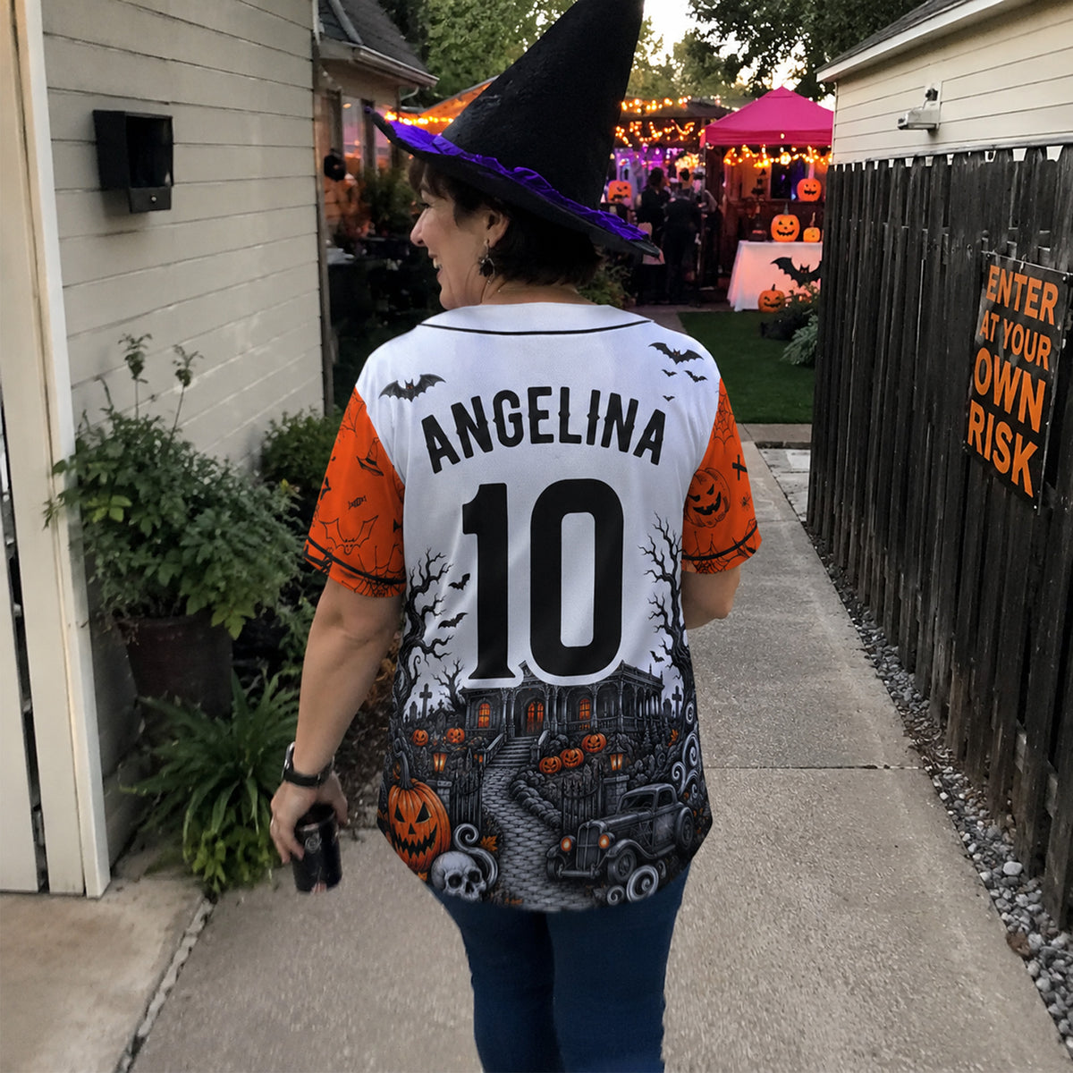 Custom Halloween Baseball Jersey Haunted House White - Design Your Own
