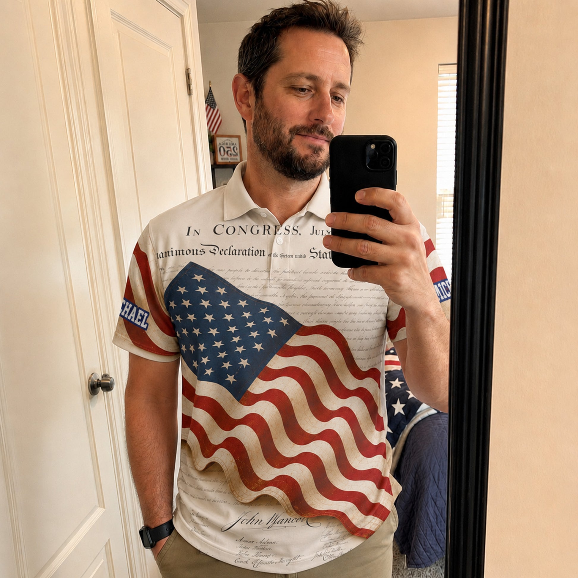 Custom USA 250th Anniversary Golf Polo Declaration Heritage - Personalized Name