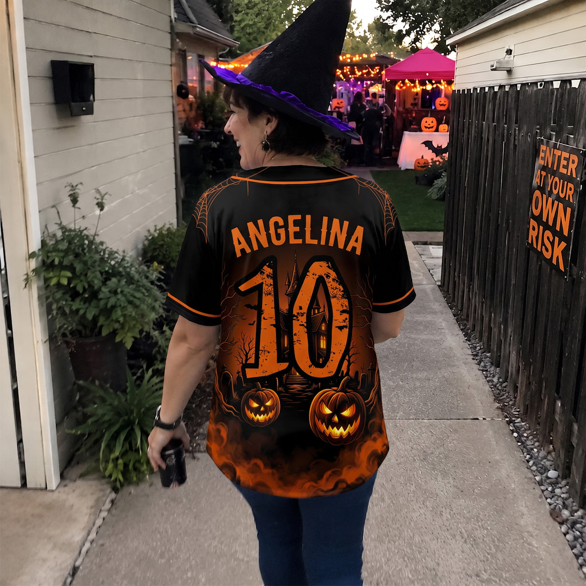 Custom Halloween Baseball Jersey Haunted House Orange - Design Your Own