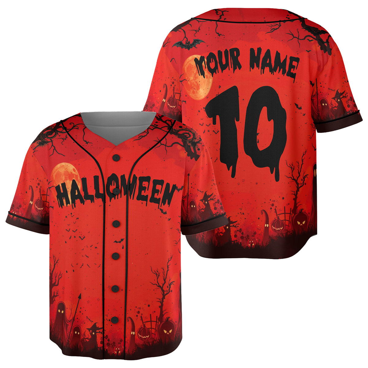 Custom Halloween Baseball Jersey Red Moon - Design Your Own