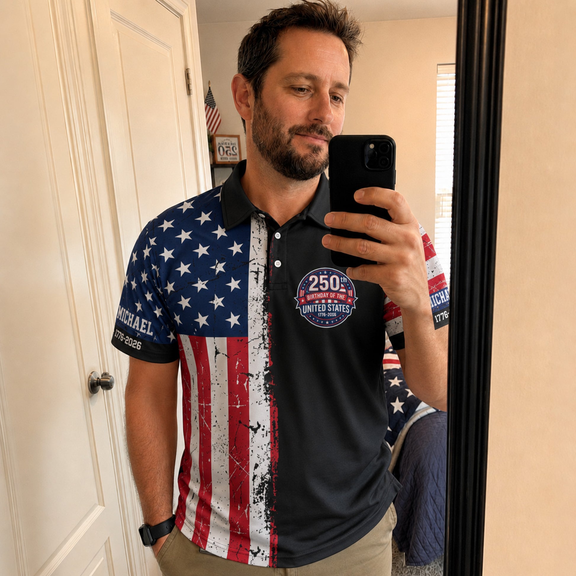 Custom USA 250th Anniversary Golf Polo Liberty Legacy - Personalized Name