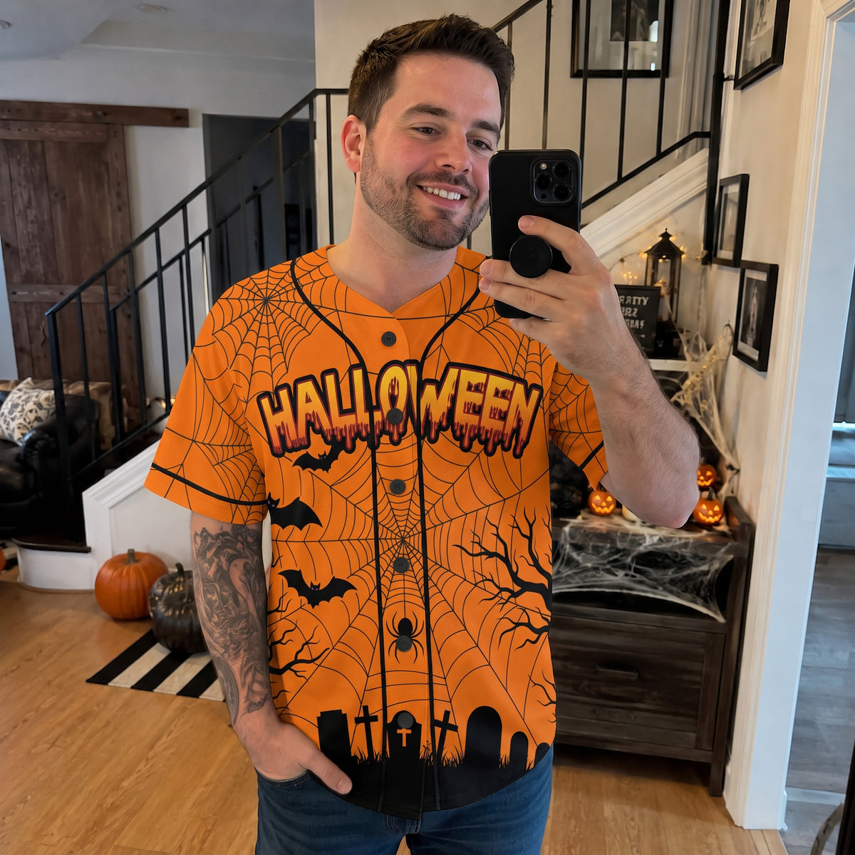 Custom Halloween Baseball Jersey Spider Web - Design Your Own