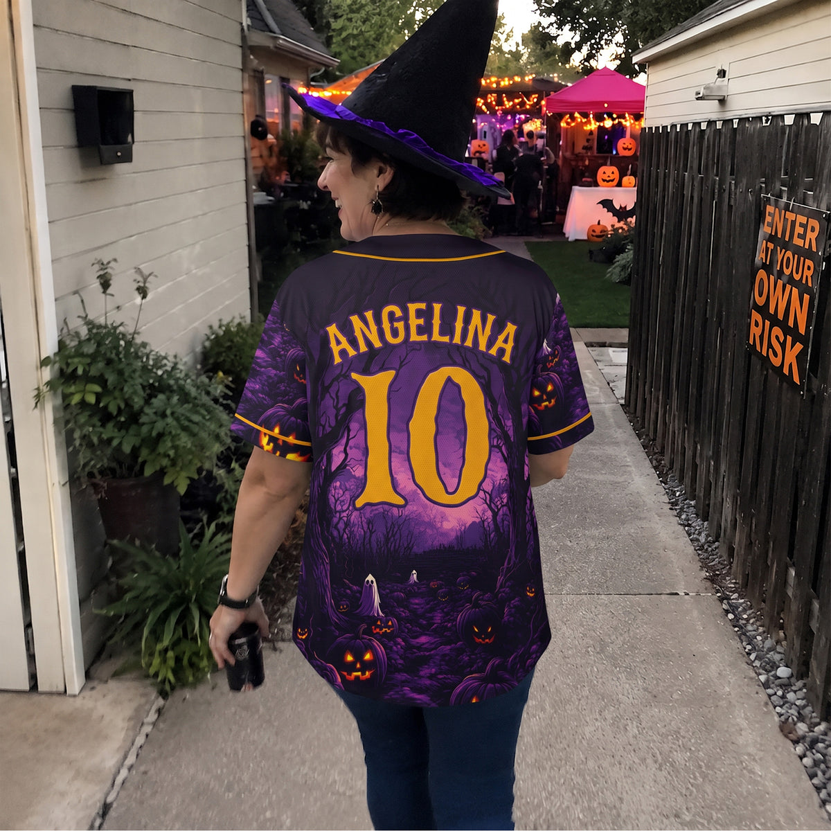 Custom Halloween Baseball Jersey Haunted House Purple - Design Your Own