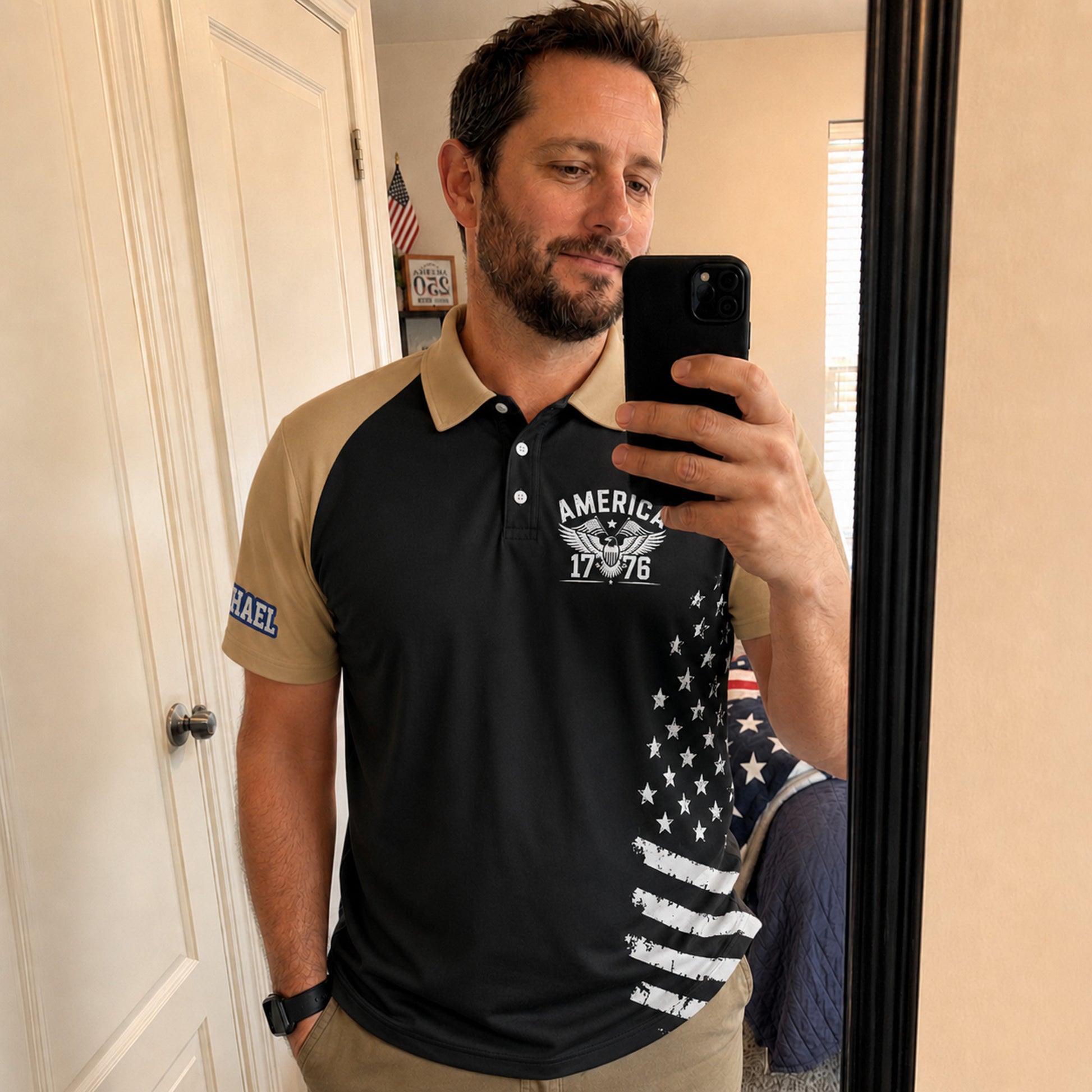 Custom USA 250th Anniversary Golf Polo Heritage Honor - Personalized Name