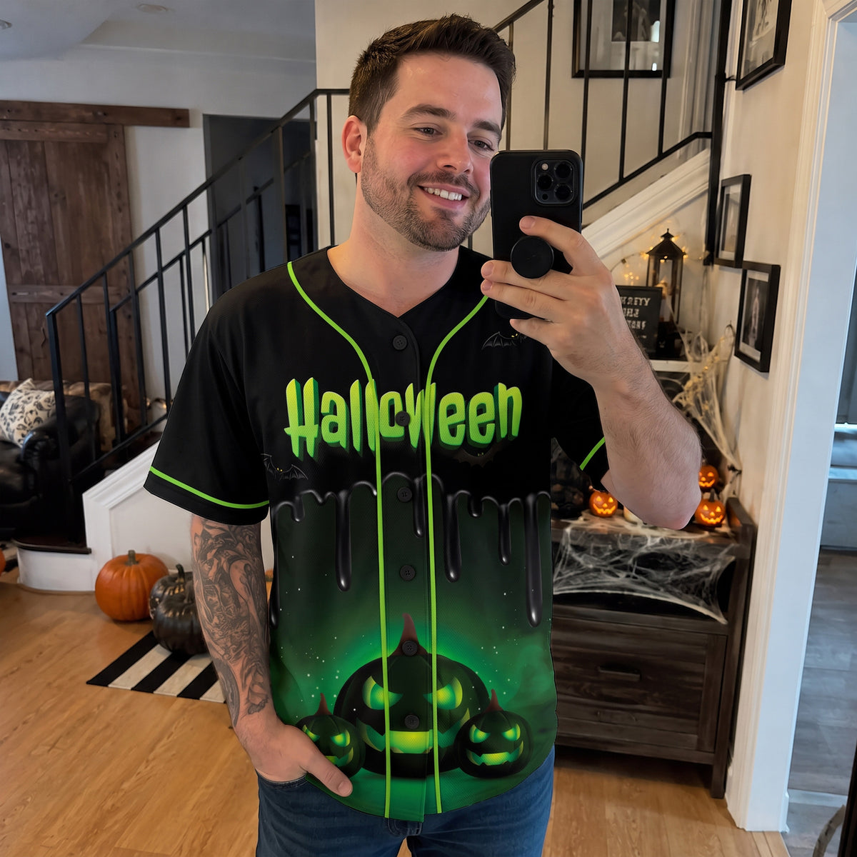 Custom Halloween Baseball Jersey Neon Pumpkin - Design Your Own