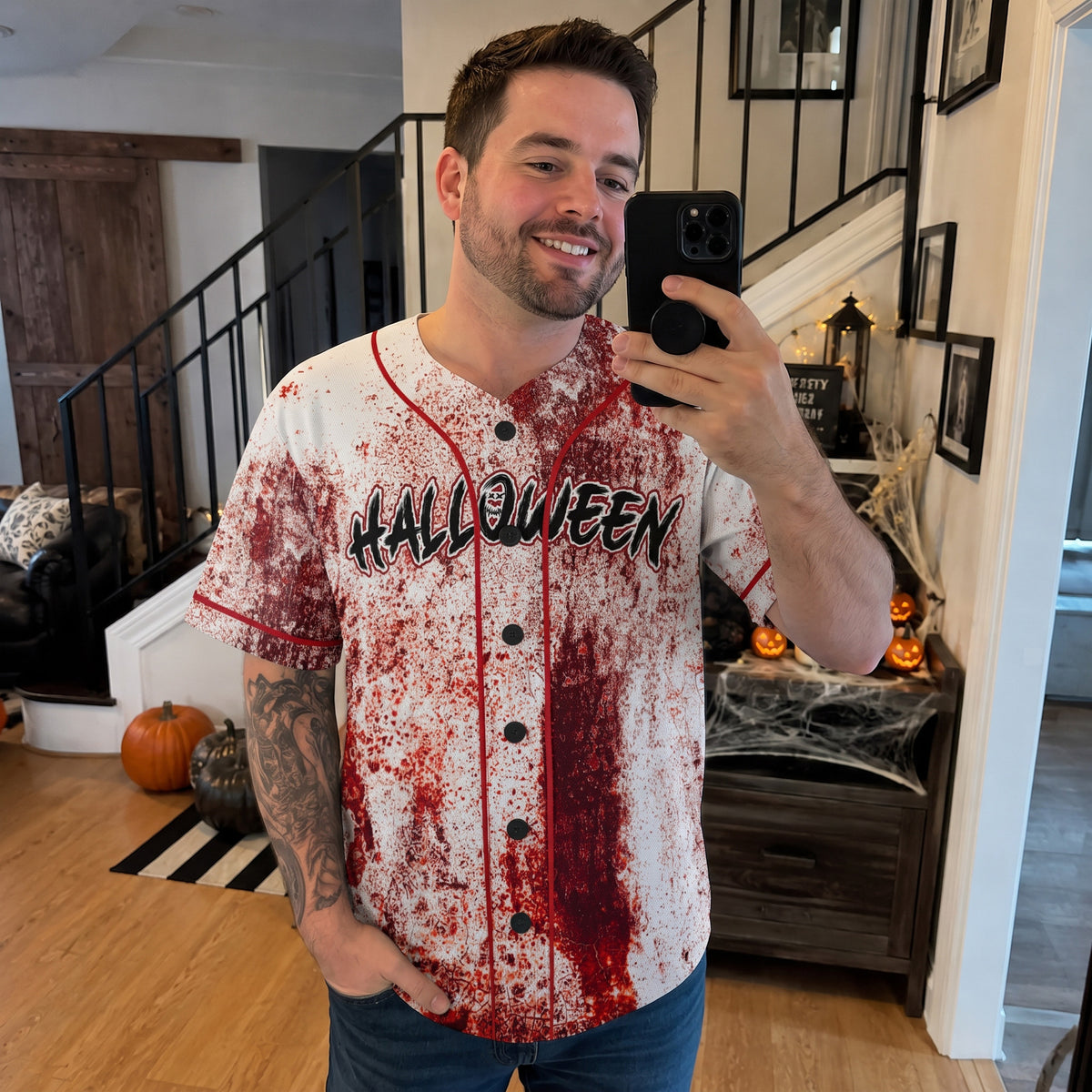 Custom Halloween Baseball Jersey Blood Splatter - Design Your Own