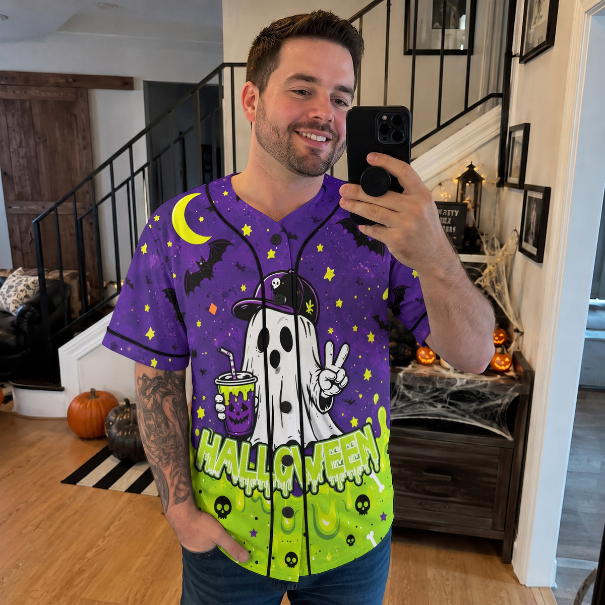 Custom Halloween Baseball Jersey Slime Ghost - Design Your Own