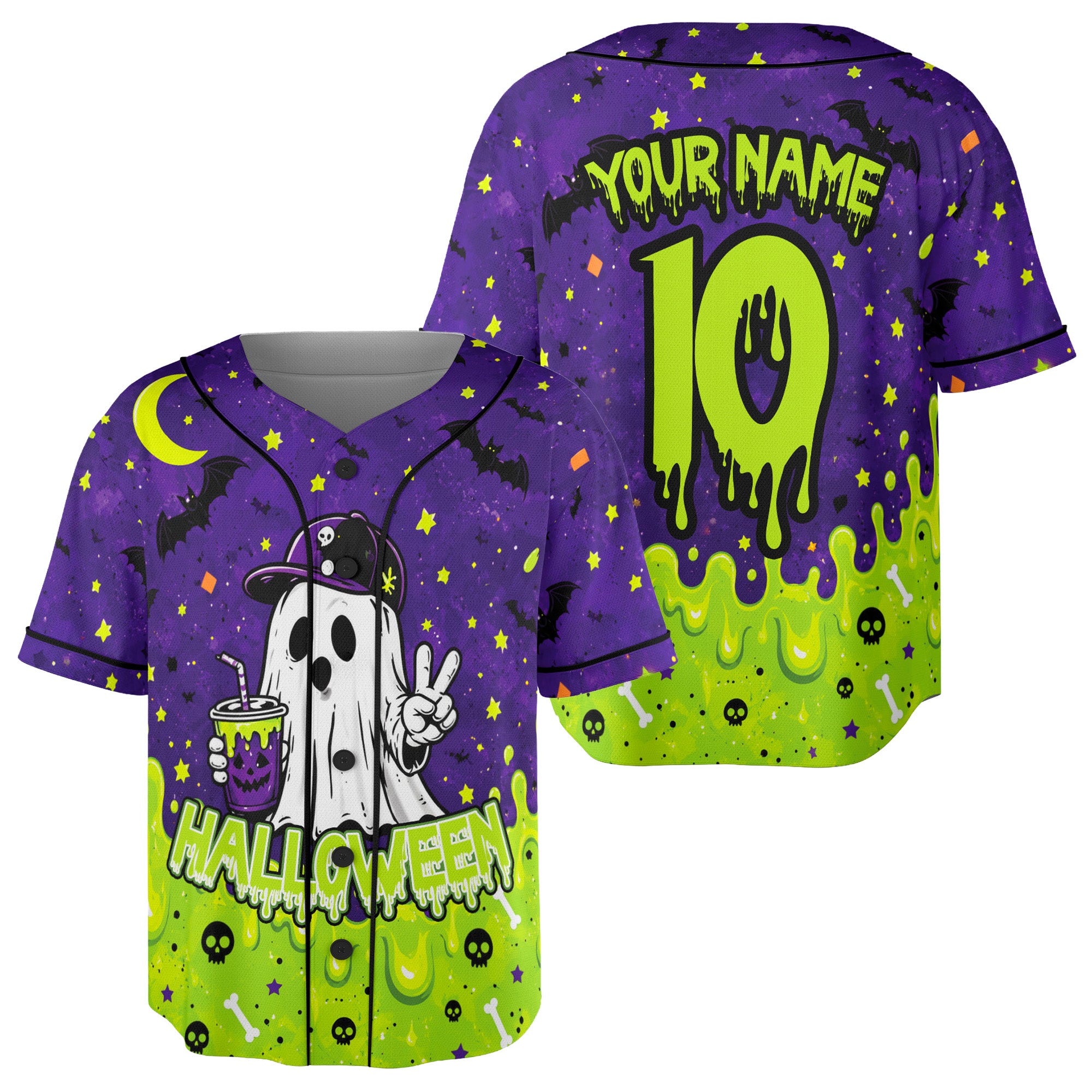 Custom Halloween Baseball Jersey Slime Ghost - Design Your Own
