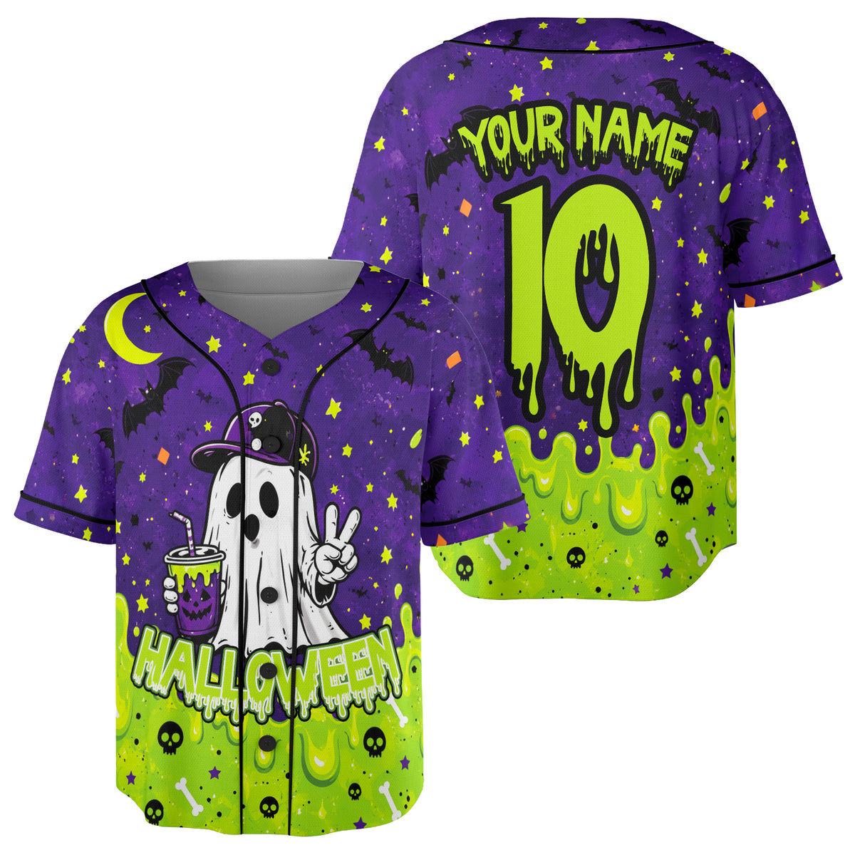 Custom Halloween Baseball Jersey Slime Ghost - Design Your Own