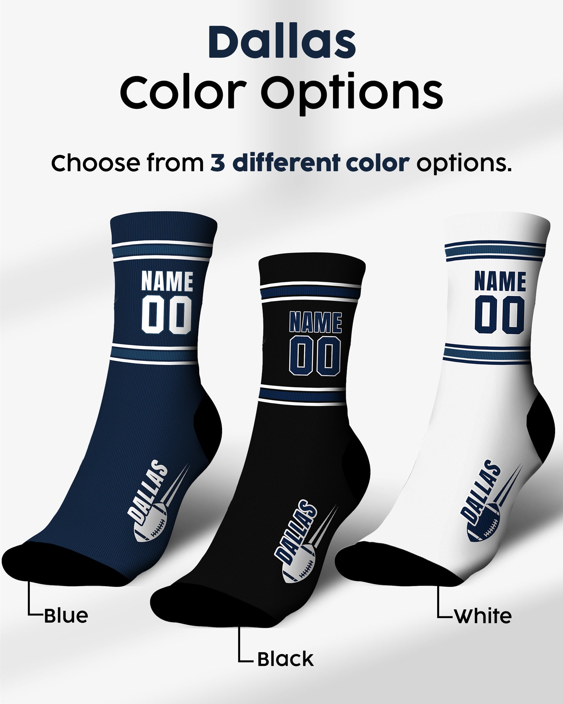 Custom City Sports Socks Dallas Black - Personalized Name Number