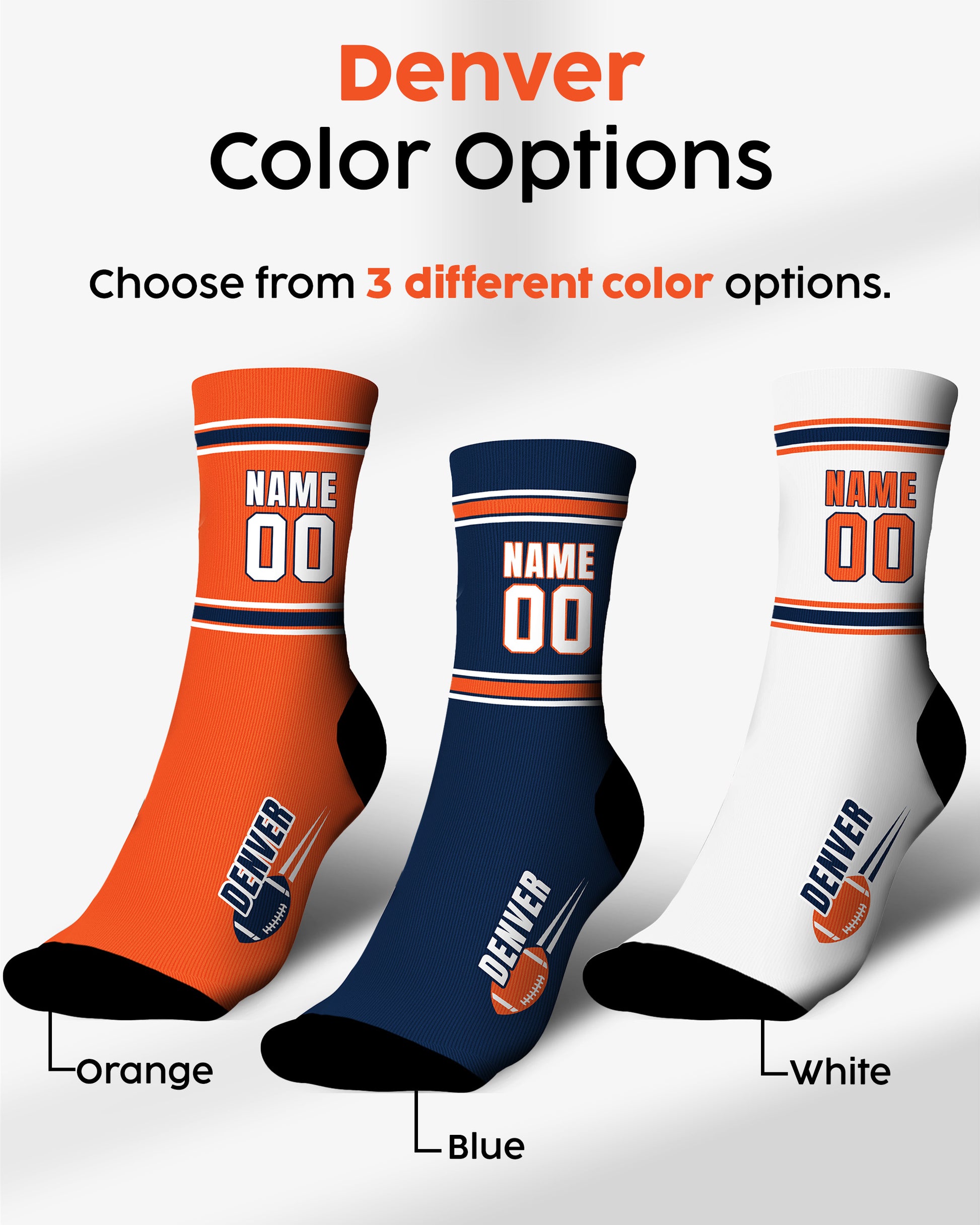 Custom City Sports Socks Denver Blue - Personalized Name Number