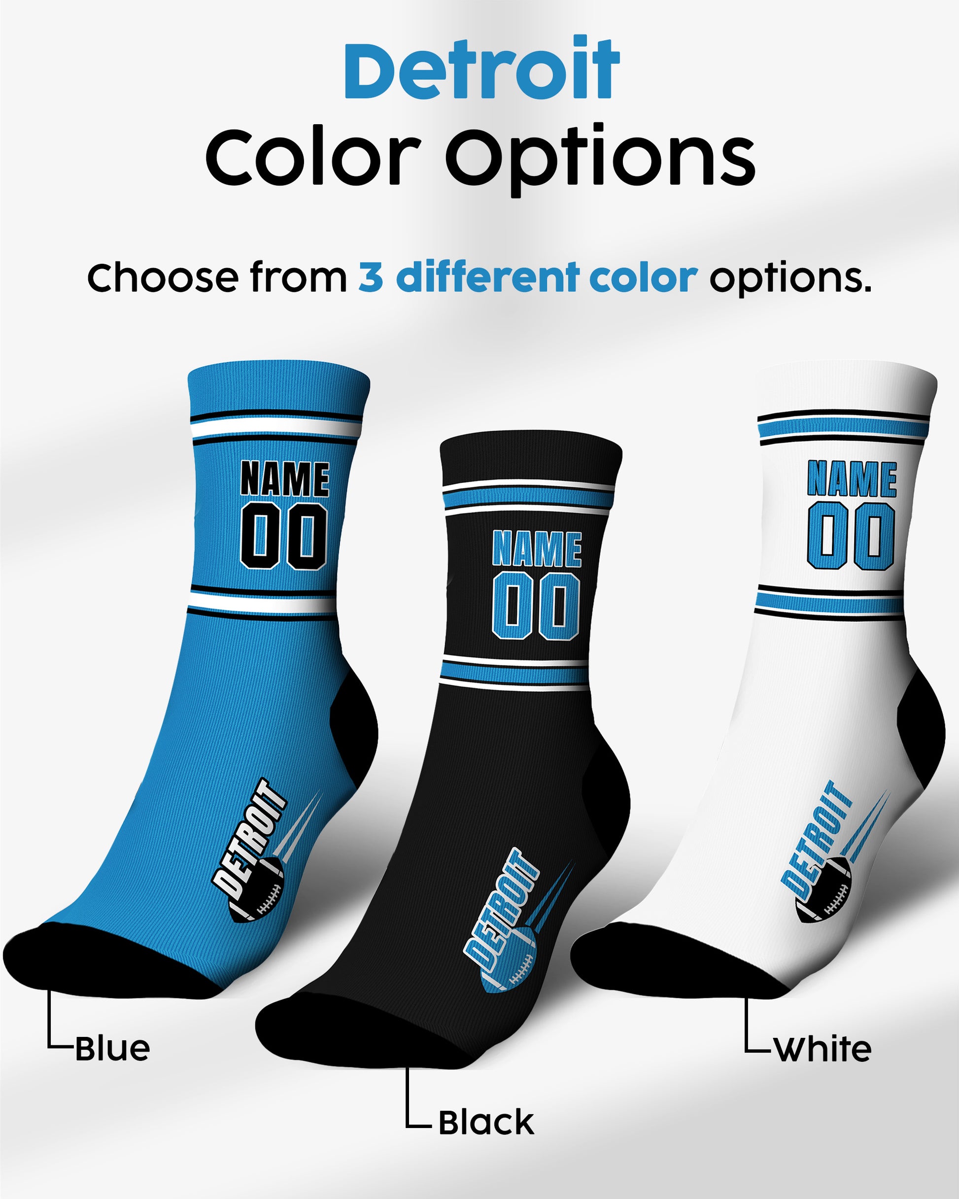 Custom City Sports Socks Detroit Black - Personalized Name Number