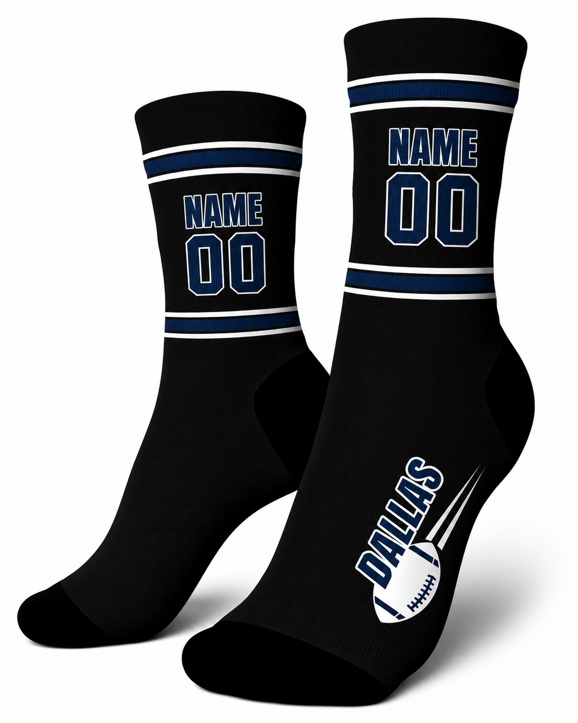Custom City Sports Socks Dallas Black - Personalized Name Number