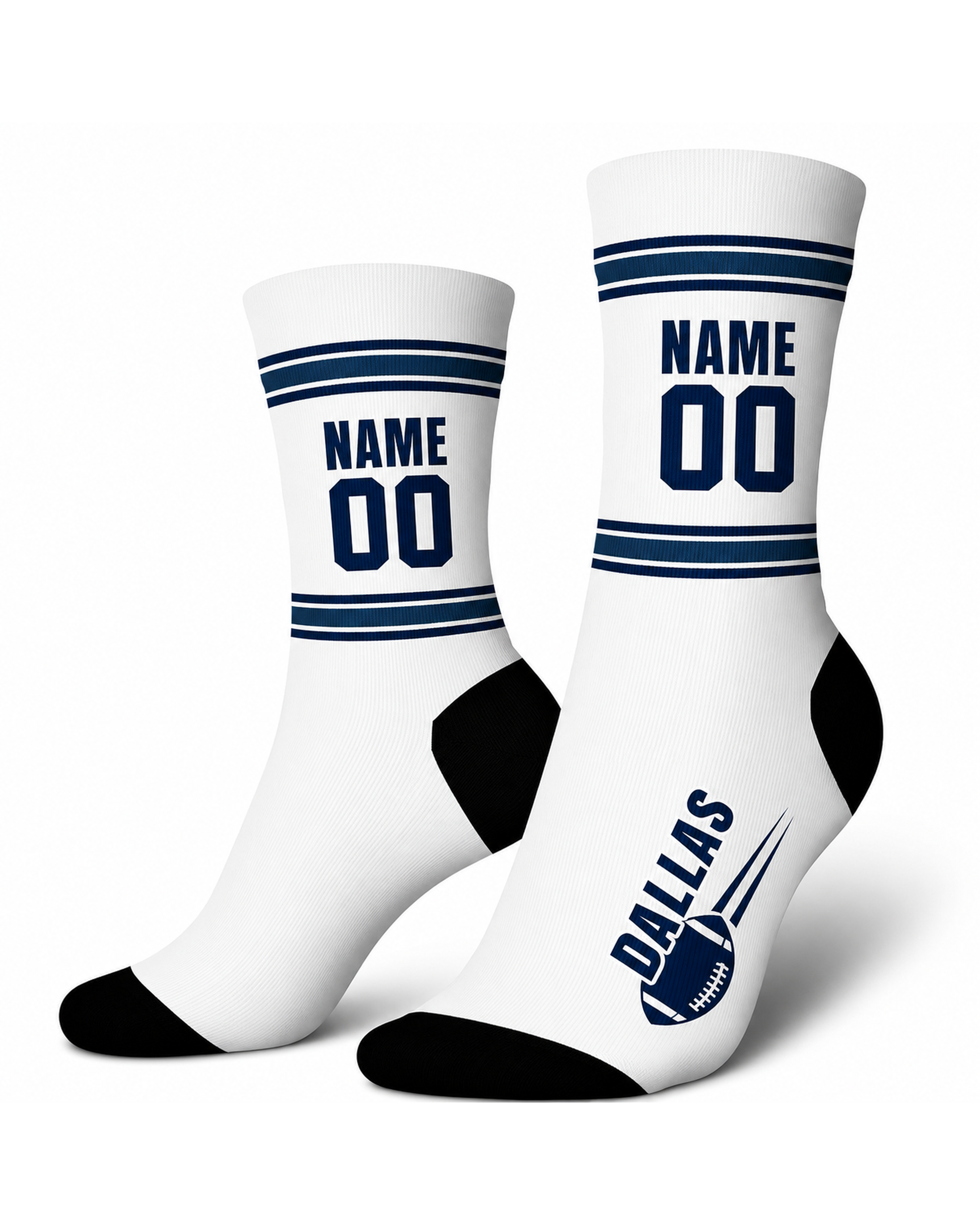 Custom City Sports Socks Dallas White - Personalized Name Number