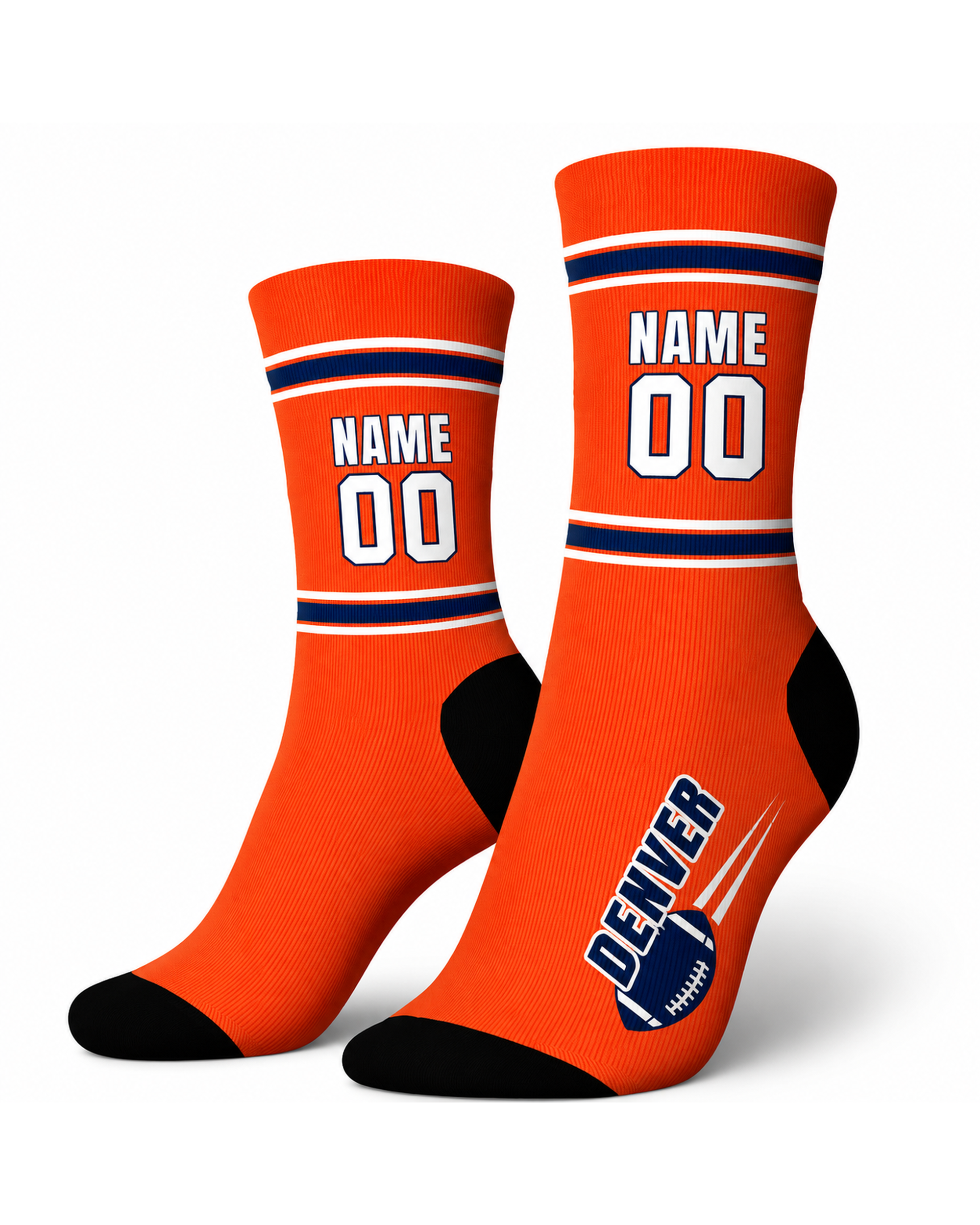 Custom City Sports Socks Denver Orange - Personalized Name Number
