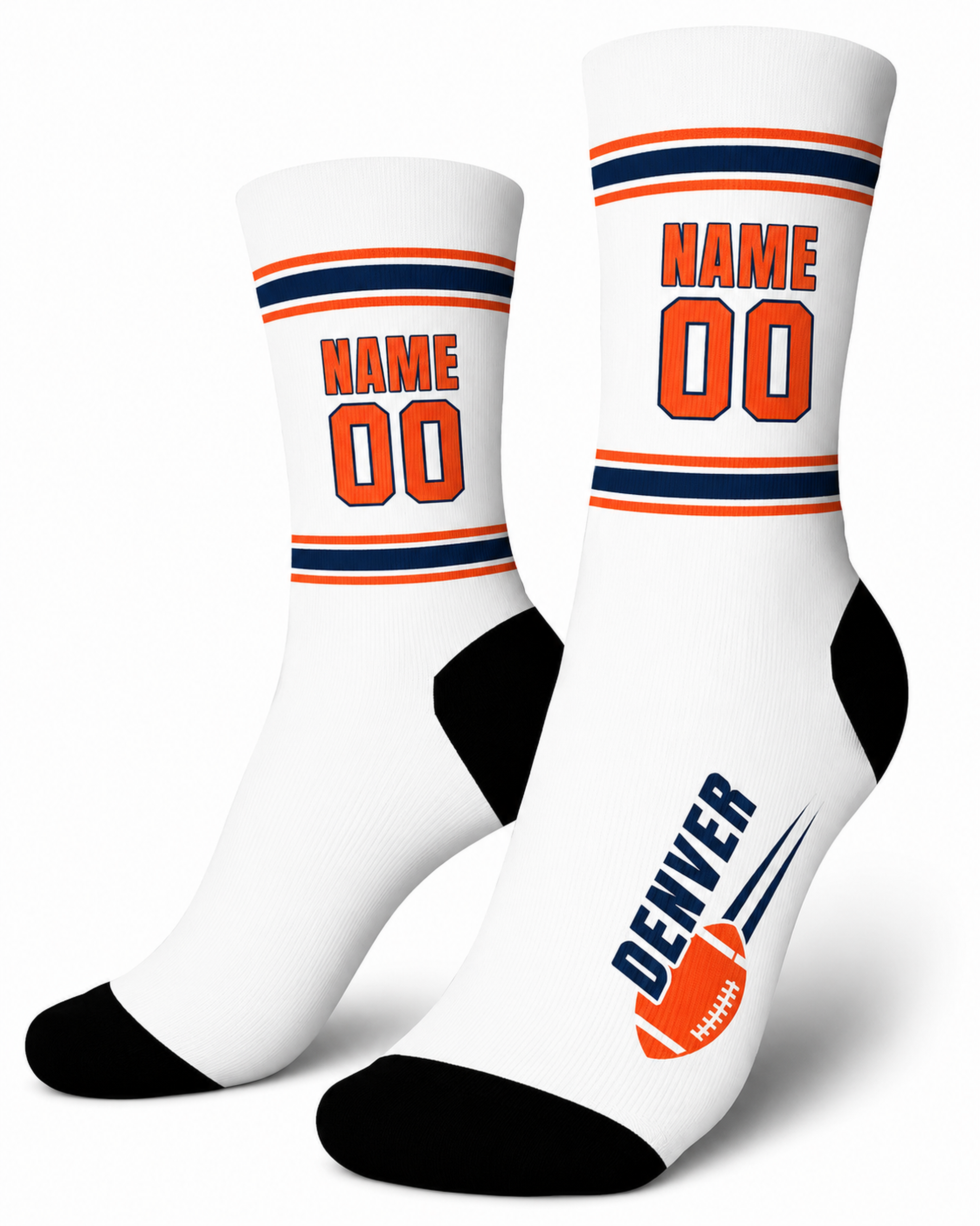 Custom City Sports Socks Denver White - Personalized Name Number