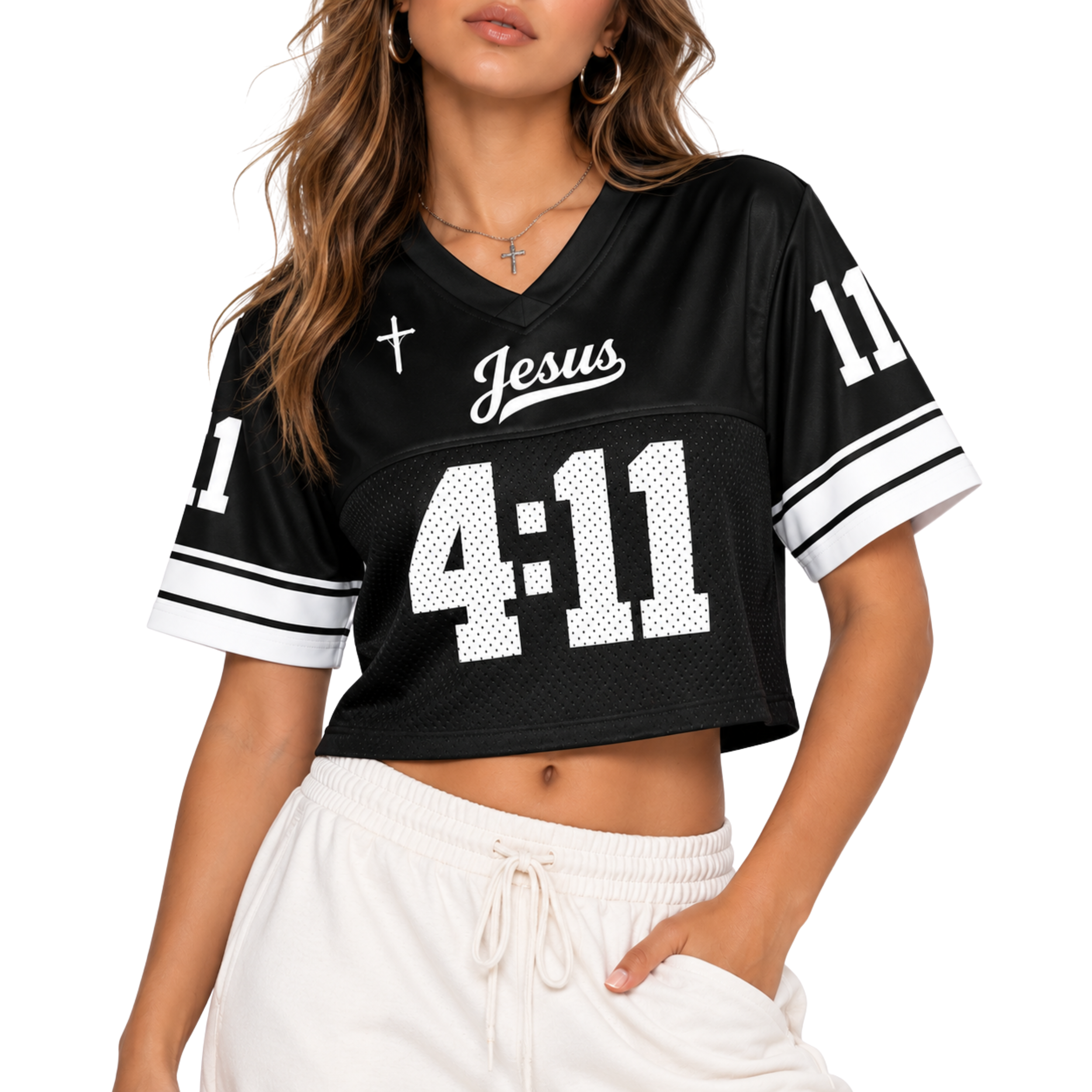 Custom Christian Crop Football Jersey, Classic Black, Personalized Name and Number