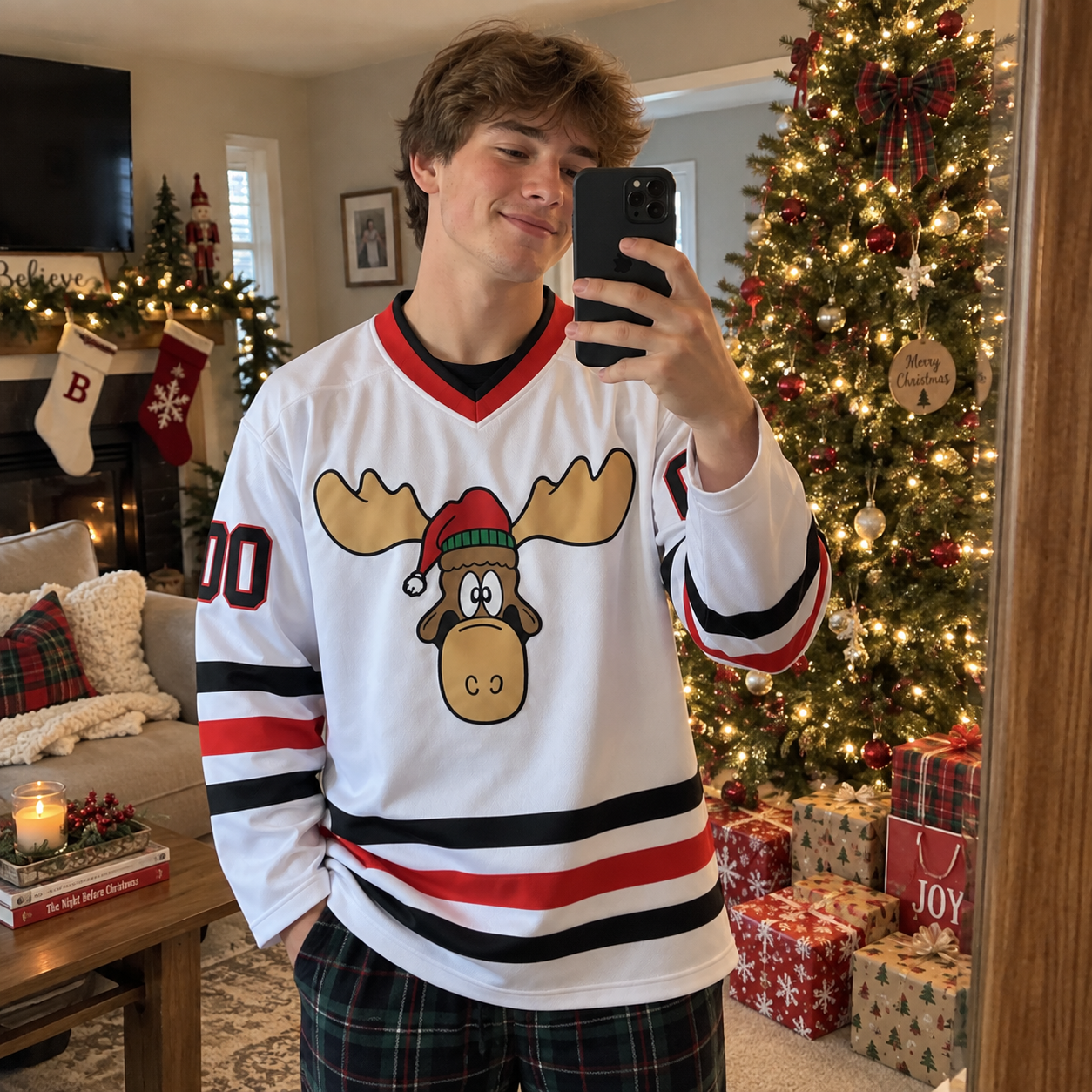 Custom Christmas Hockey Jersey – Personalized Moose Name & Number Jersey