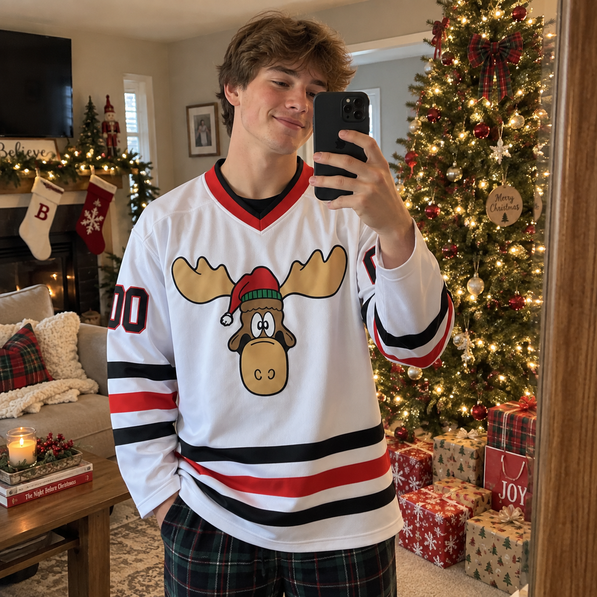 Custom Christmas Hockey Jersey – Personalized Moose Name & Number Jersey
