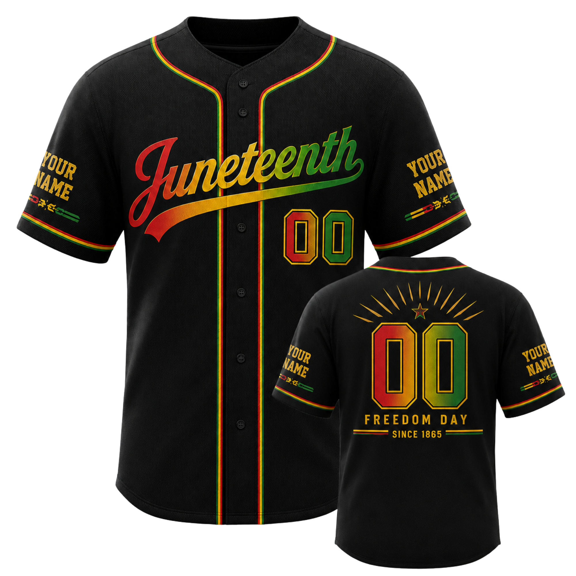 Custom Juneteenth Baseball Jersey Black Freedom Day Design - Add Your Name and Number