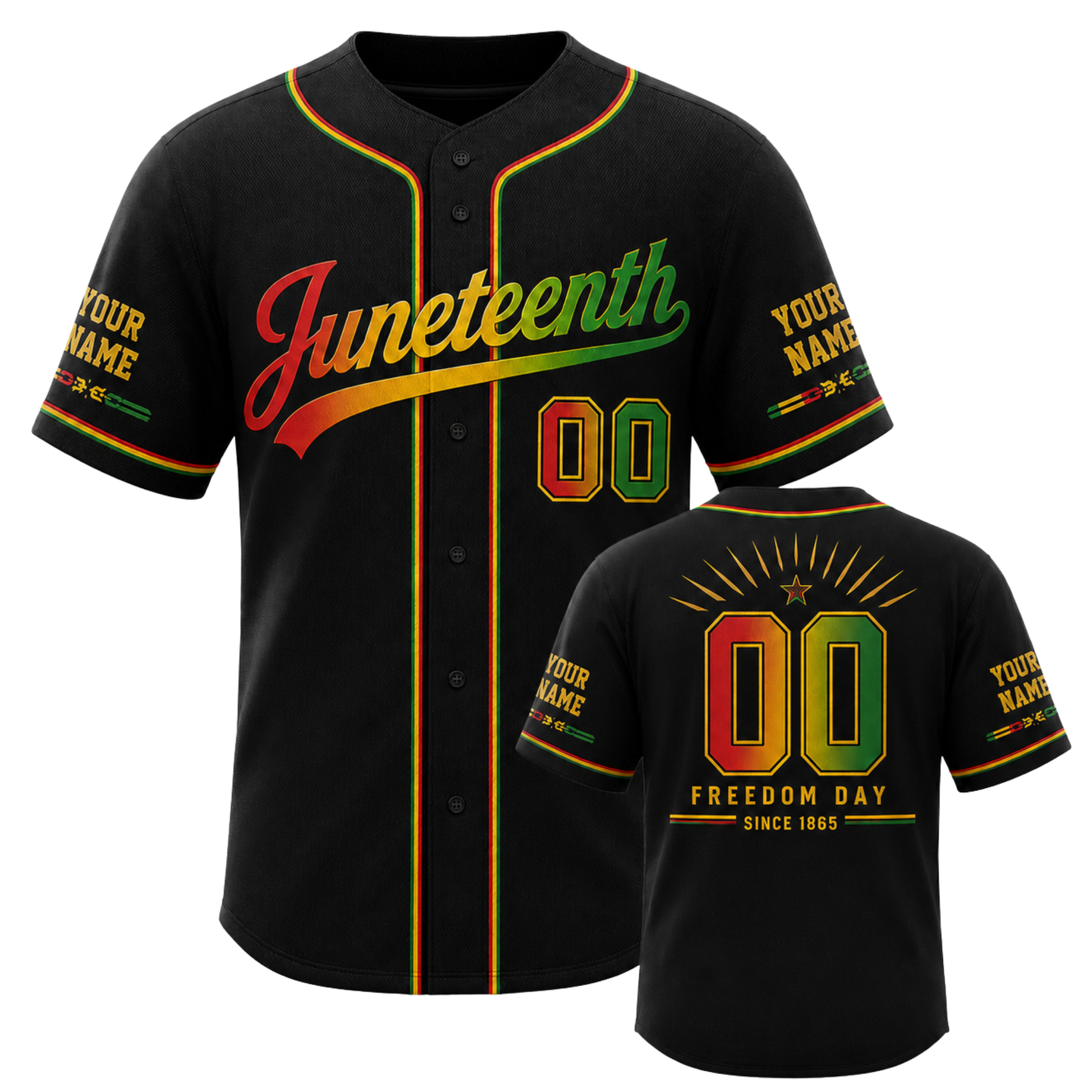Custom Juneteenth Baseball Jersey Black Freedom Day Design - Add Your Name and Number