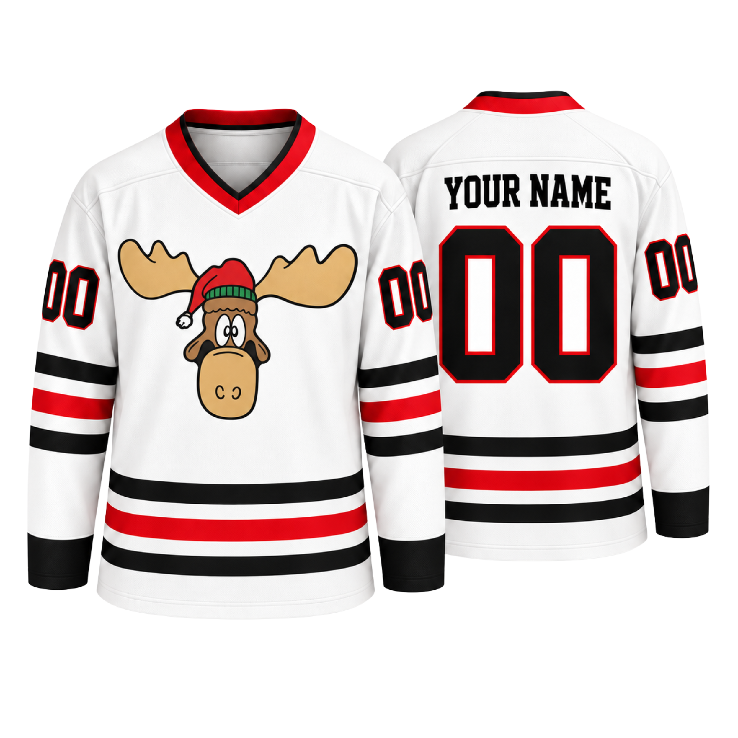 Custom Christmas Hockey Jersey – Personalized Moose Name & Number Jersey
