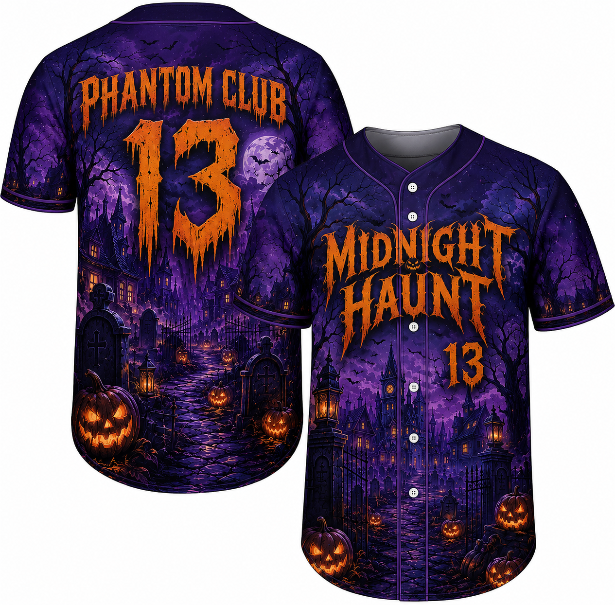 Custom Halloween Baseball Jersey - Purple Midnight Haunt Name Number
