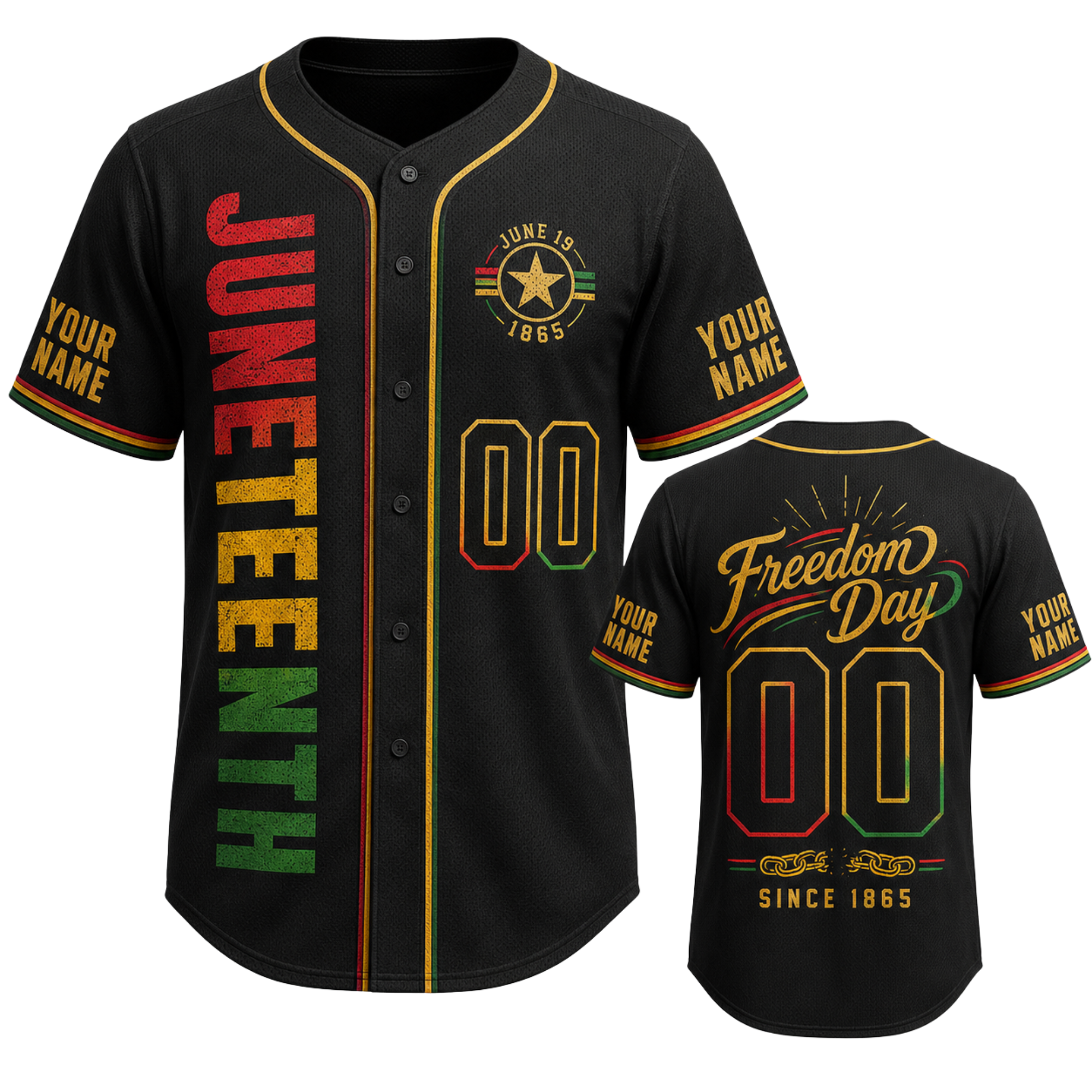 Custom Juneteenth Baseball Jersey Black Chain Design - Add Your Name and Number