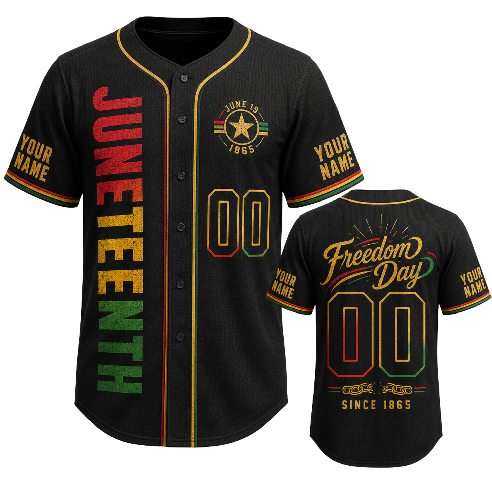 Custom Juneteenth Baseball Jersey Black Chain Design - Add Your Name and Number