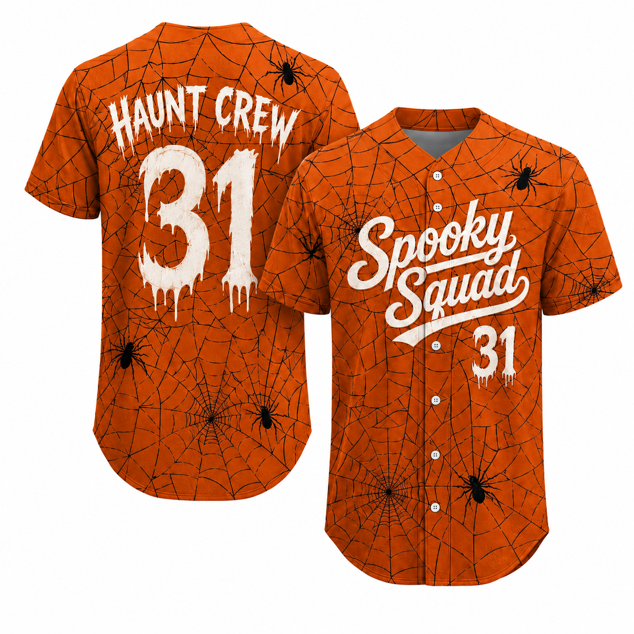 Custom Halloween Baseball Jersey - Orange Spooky Squad Name Number