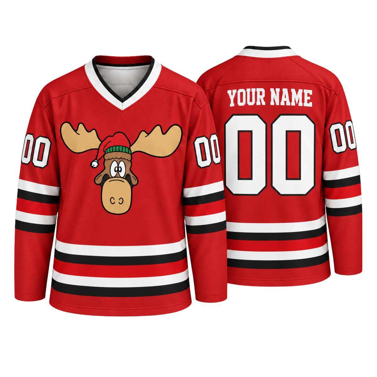 Custom Christmas Hockey Jersey – Red Moose Personalized Name & Number Jersey