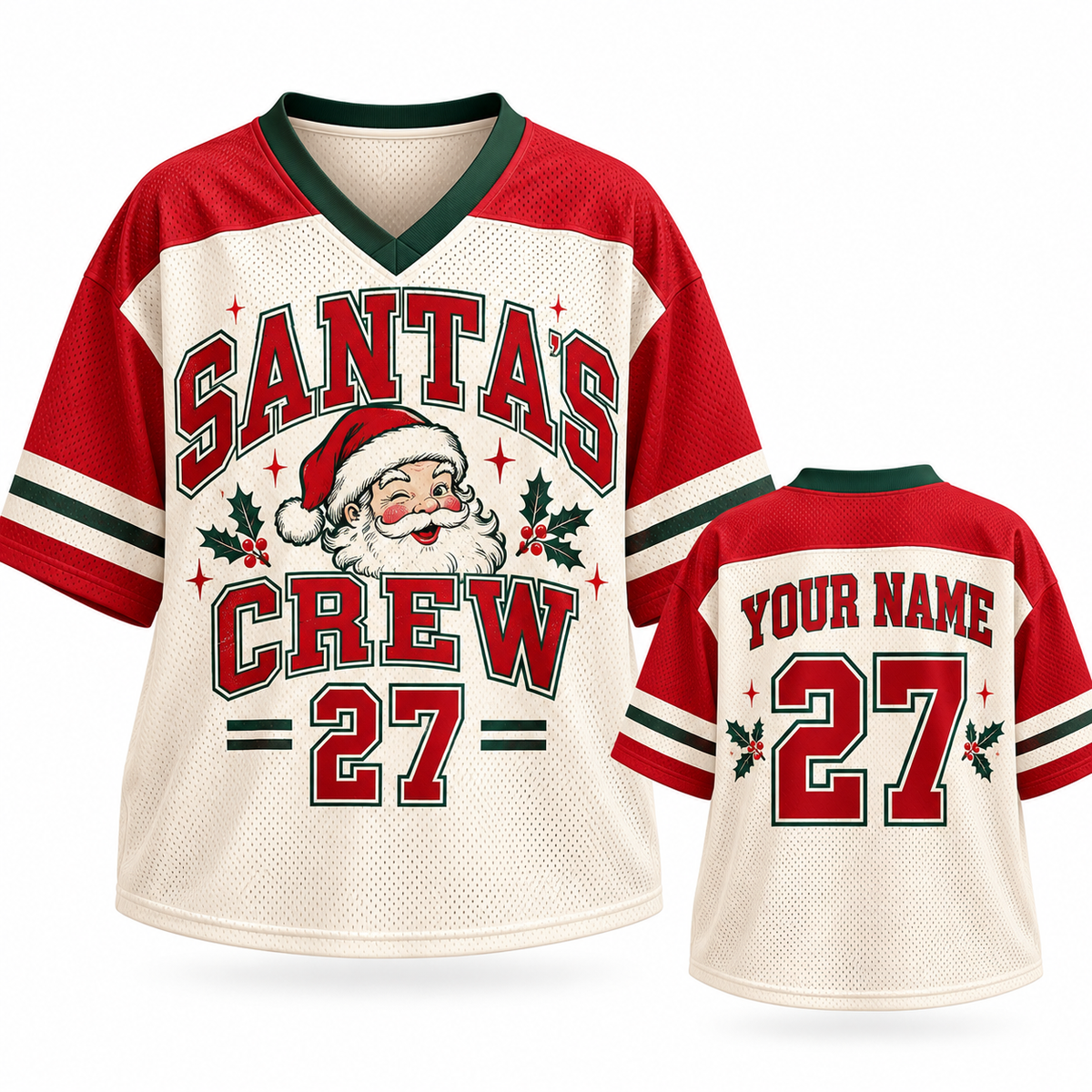 Custom Santa's Crew Christmas Football Jersey - Personalized Holiday Jersey