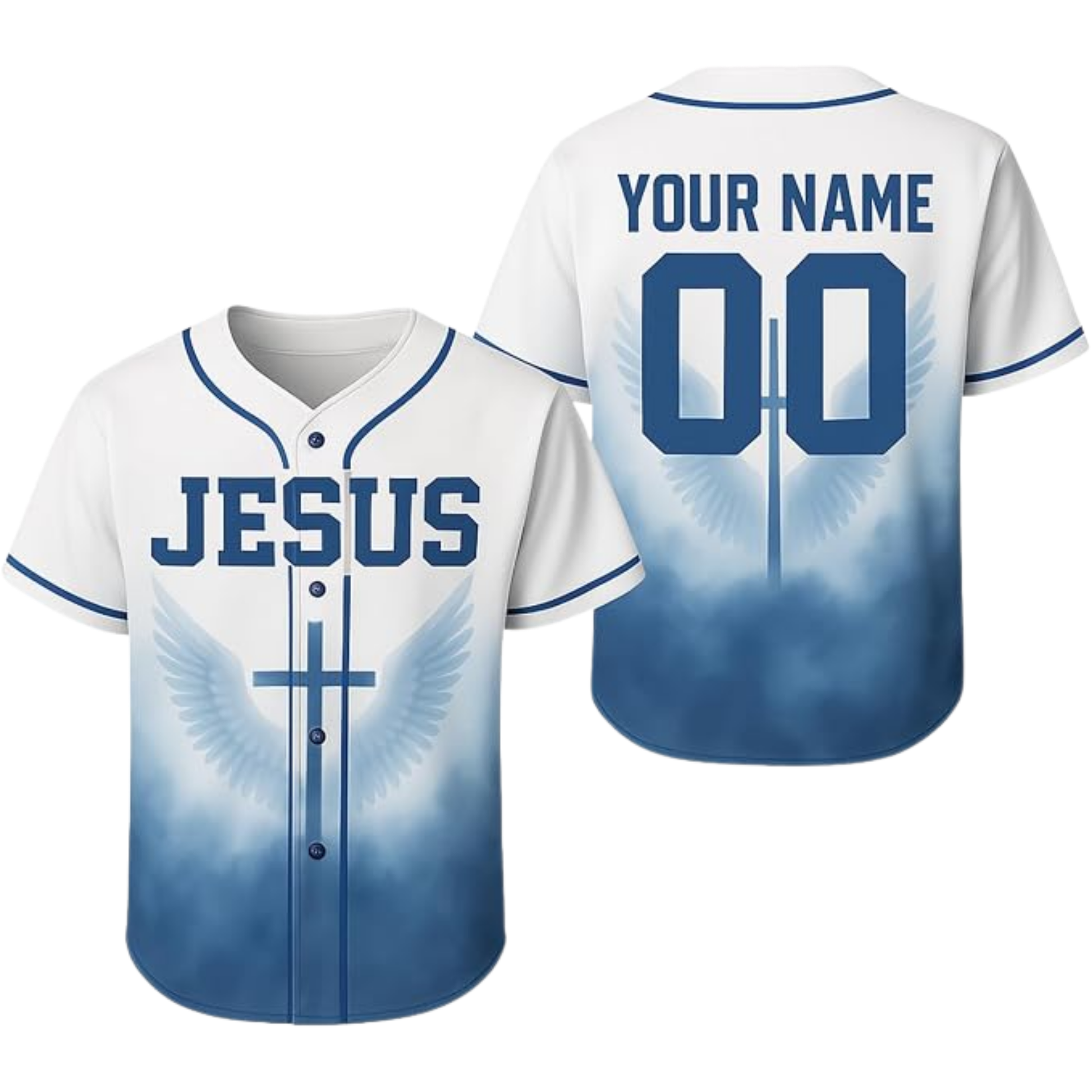 Custom Religious Baseball Jersey – Jesus and Wings Christian Design Add Your Name