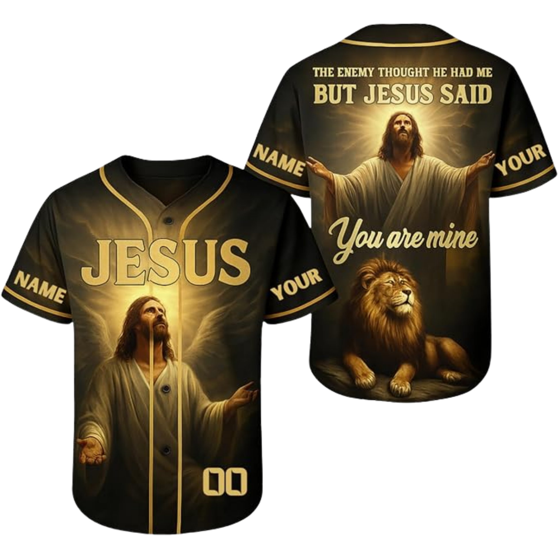 Custom Religious Baseball Jersey – Jesus and Lion Christian Design Add Your Name